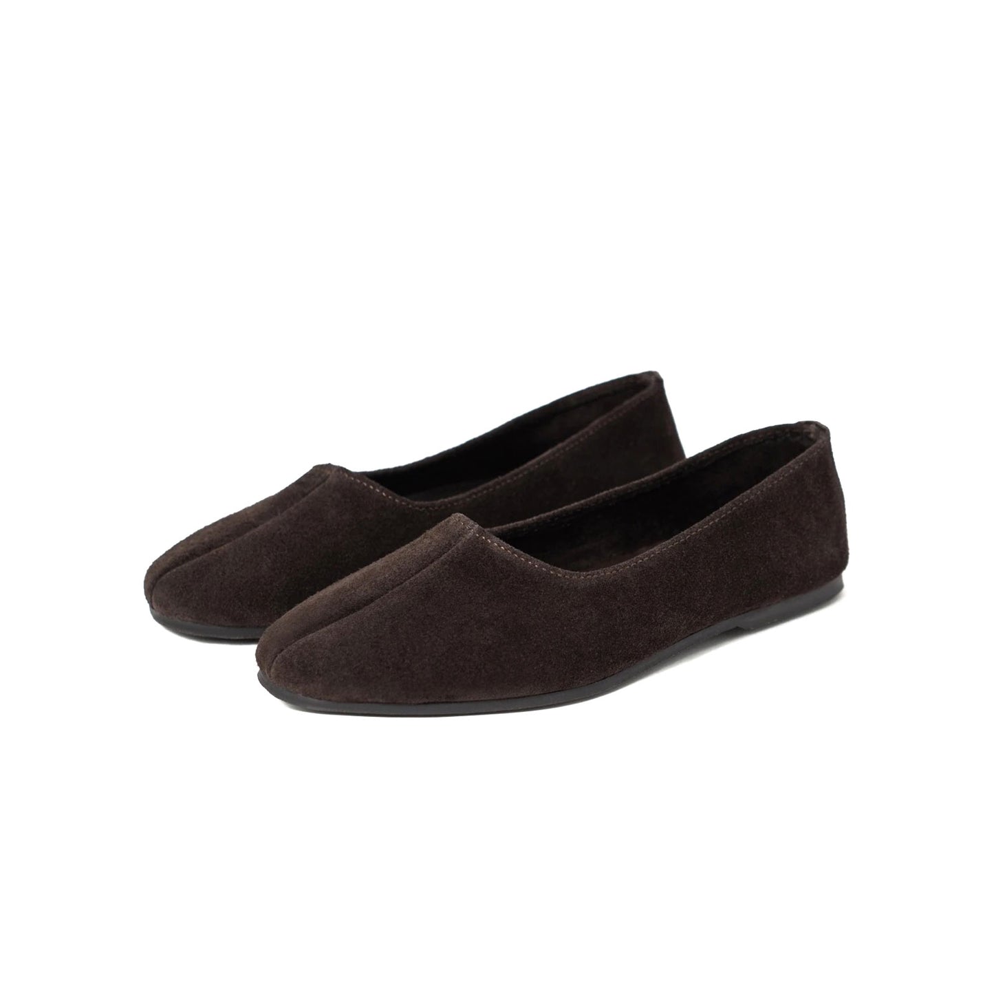 Coffee Cow Suede Round-Toe Slip-On Classic Ballet Flats