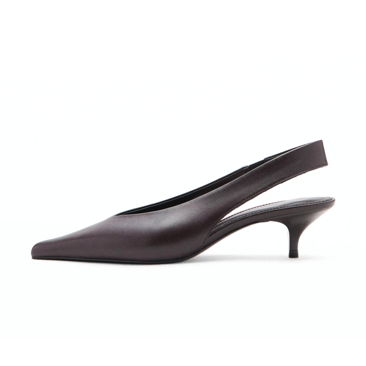 Chocolate Pointed-Toe Wide Back Strap Classic Kitten Heels