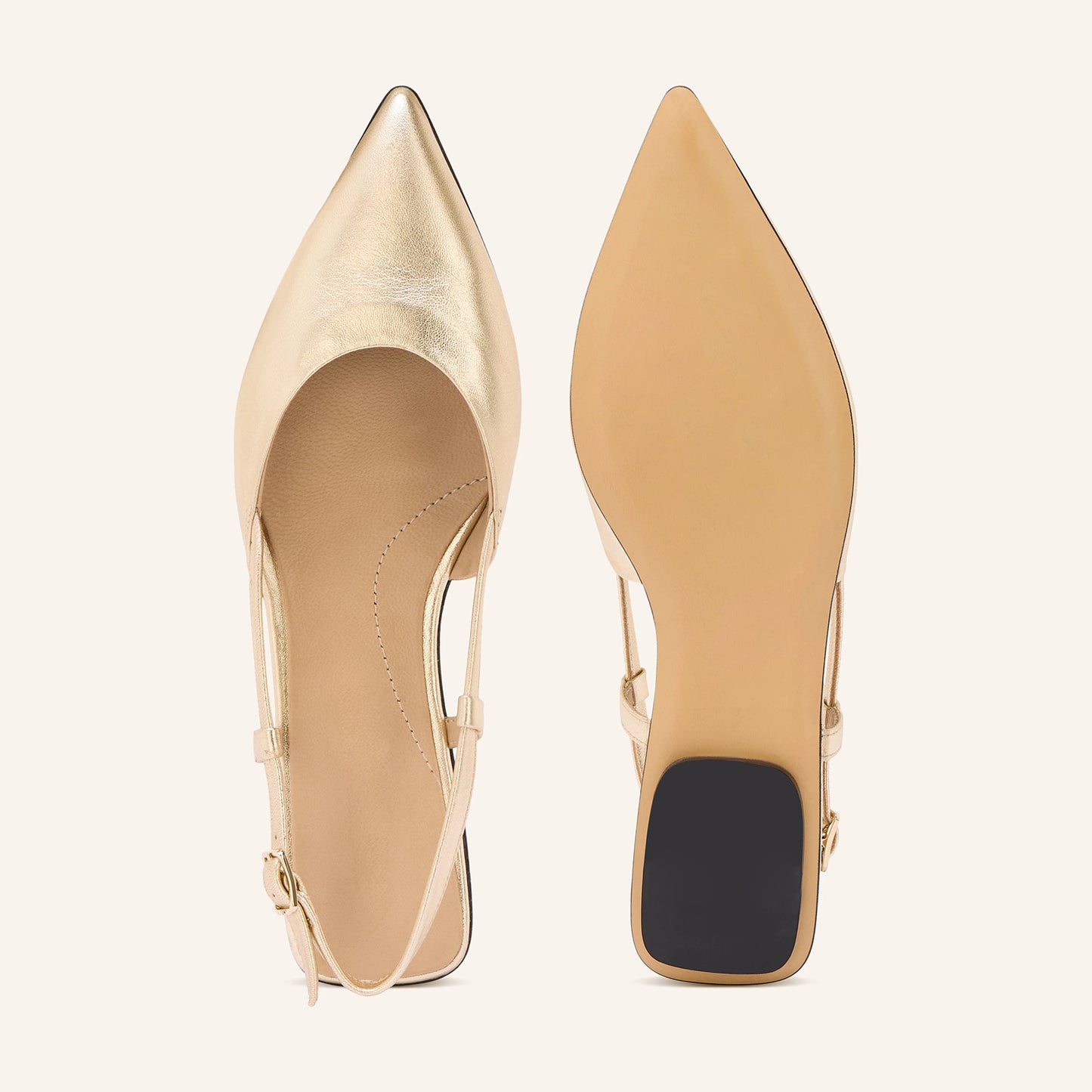 Metallic Gold Pointed-Toe Chic Back Strap Stylish Flats