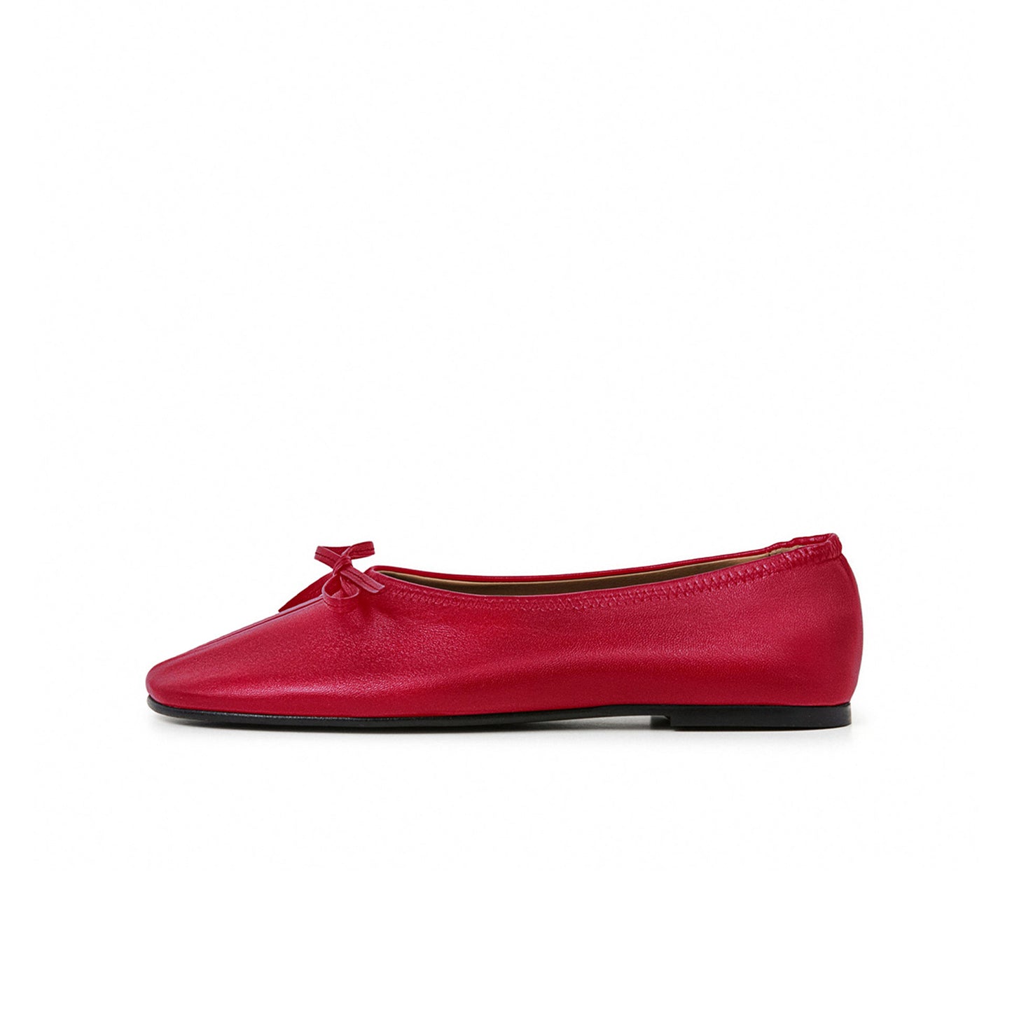 Red Square-Toe Classic Front Bow Slip-On Ballet Flats