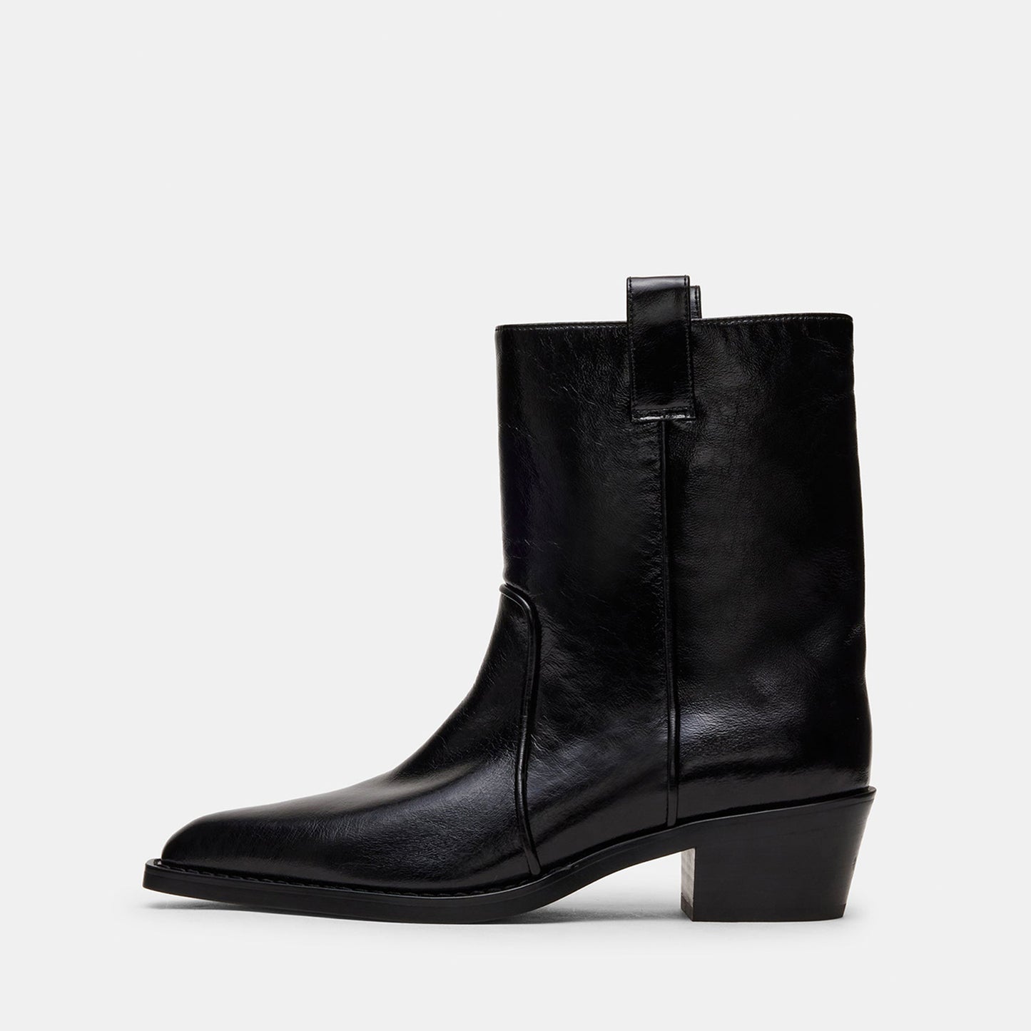 Black Snip-Toe Chic Slip-On Ankle Cowgirl Boots