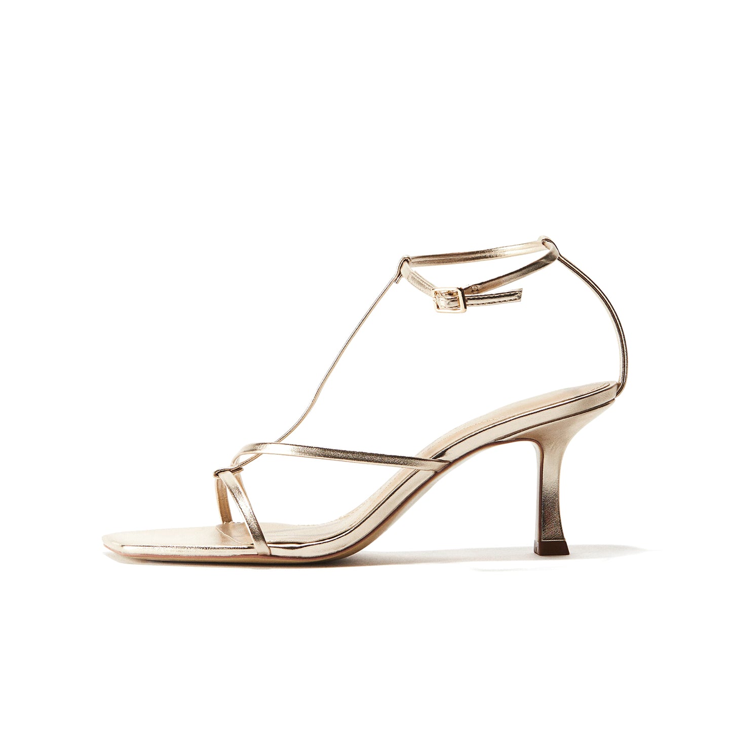 Metallic Gold Square-Toe Strappy Sandals High Heels