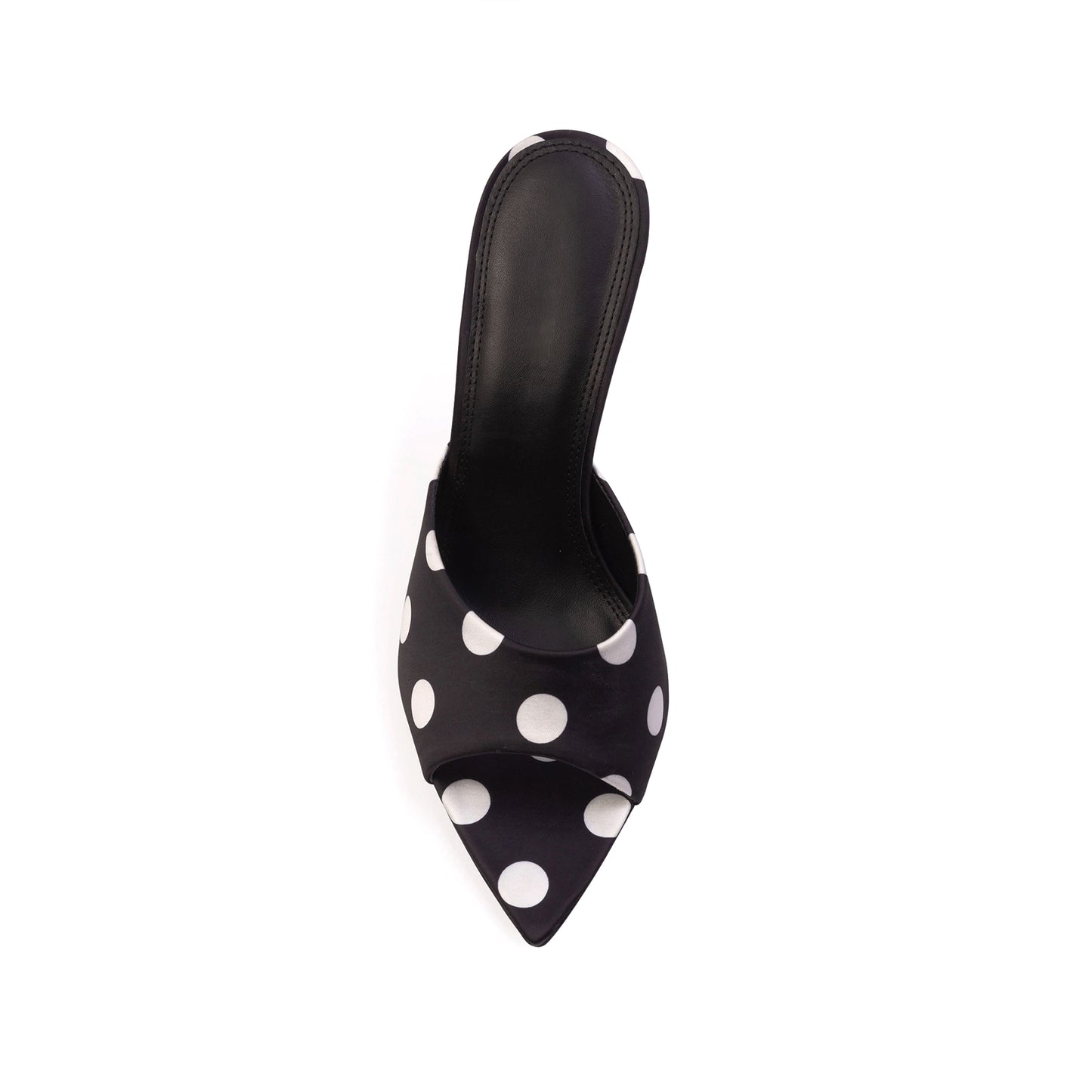 Black Satin Polka Dot Open Pointed-Toe Backless High Heels
