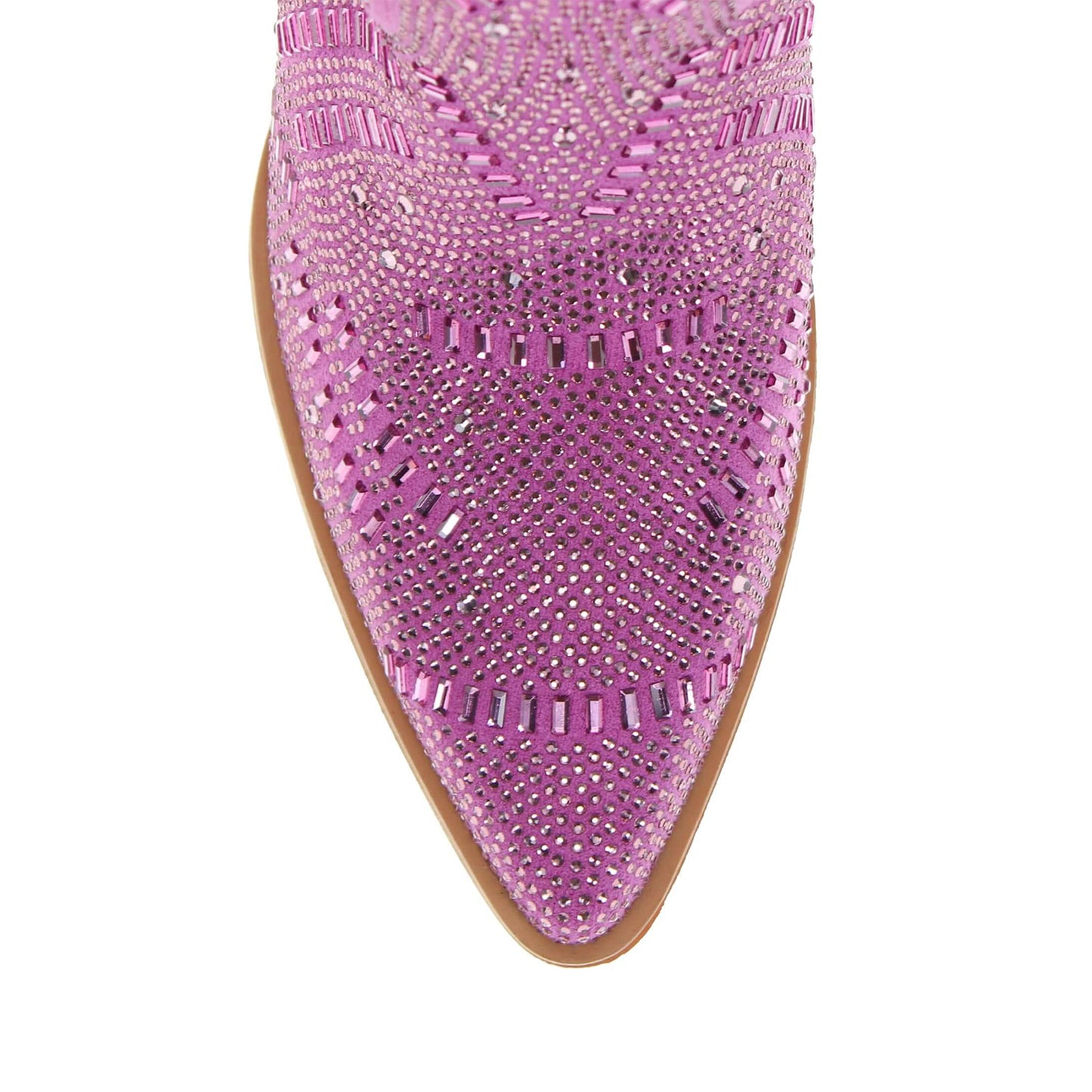 Purple Faux Suede Pointed-Toe Full Crystals Wide Calf Knee High Cowgirl Boots
