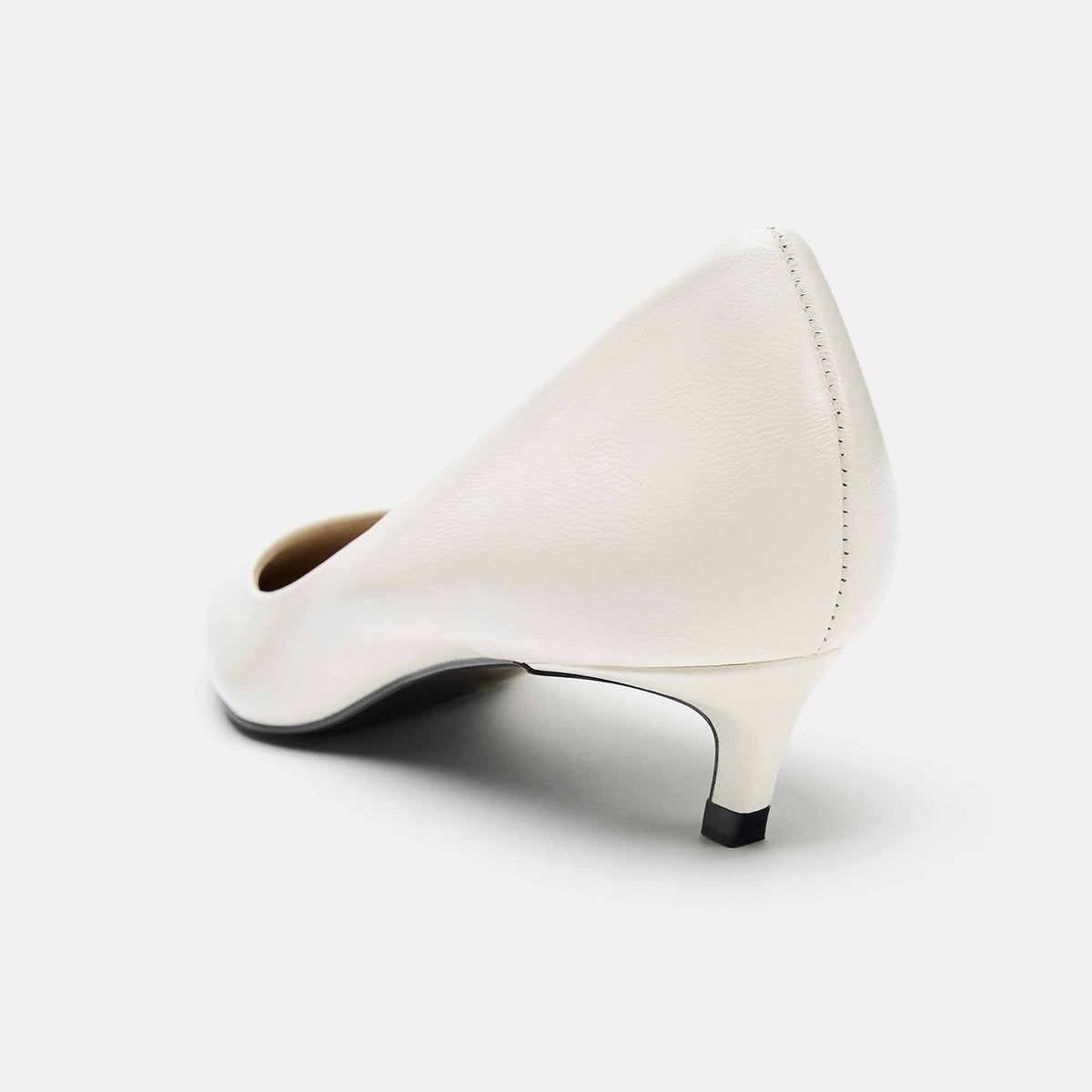White Vegan Leather Pointed-Toe Slip-On Chic Kitten Heels