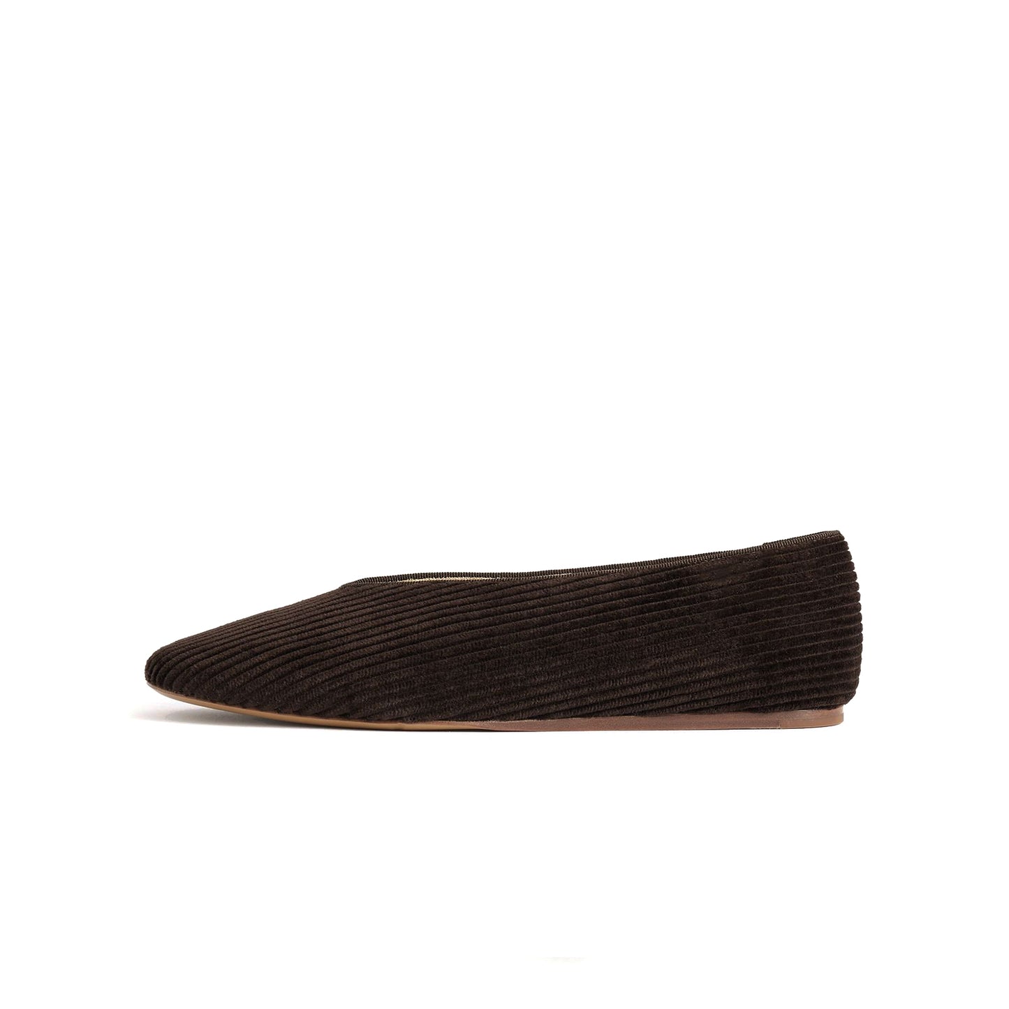 Brown Threaded Fabric Square-Toe Simple Slip-On Ballet Flats