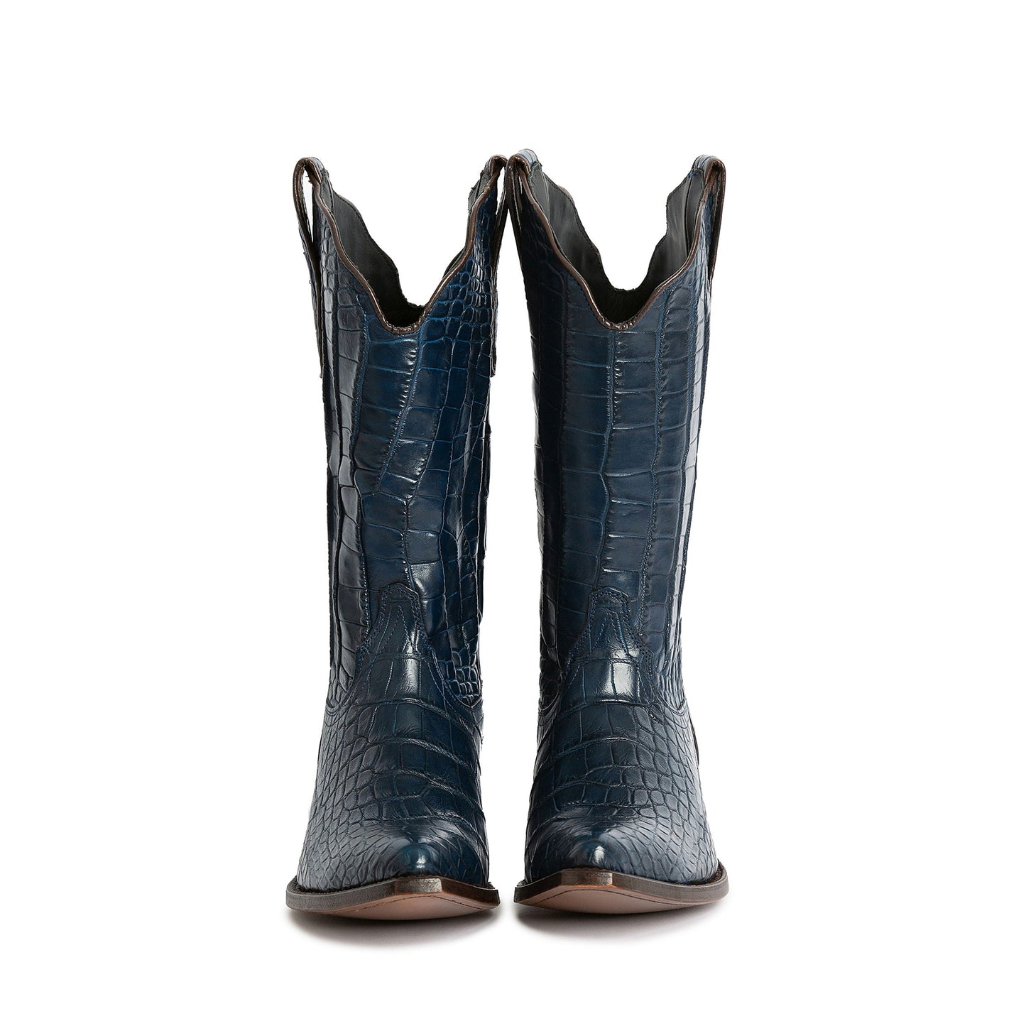 Navy Crocodile Print Snip-Toe Simple Mid Calf Cowgirl Boots