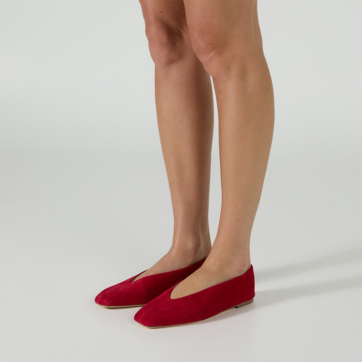 Red Faux Suede Chic Square-Toe Slip-On Flats