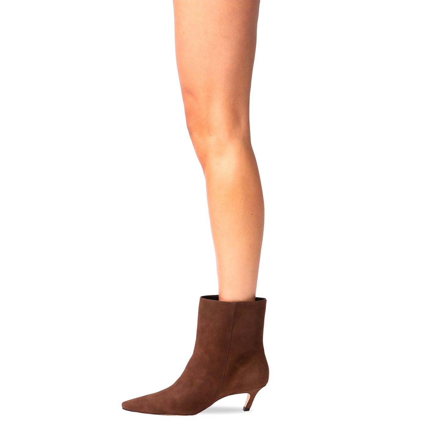 Brown Faux Suede Pointed-Toe Simple Short Ankle Heel Boots