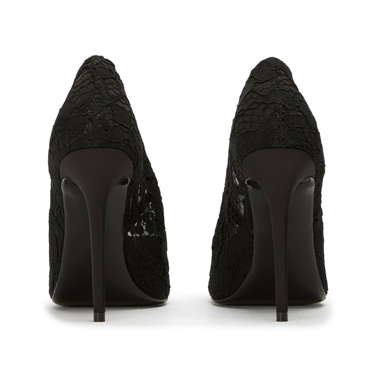 Black Lace Mesh Pointed-Toe Slip-On High Heels Pumps