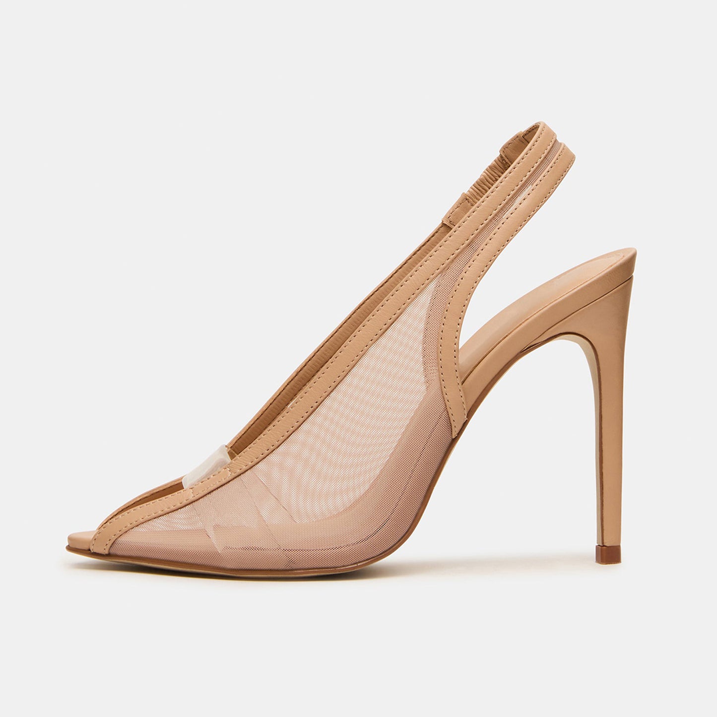 Nude Vegan Leather And Transparent Film Round-Toe Back Strap High Heels