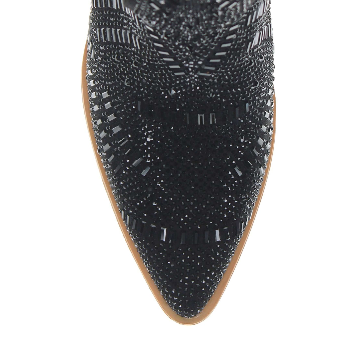 Black Faux Suede Pointed-Toe Full Crystals Wide Calf Knee High Cowgirl Boots