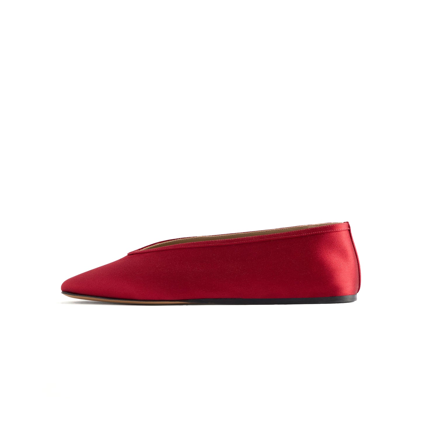Red Satin Square-Toe Slip-On Chic Ballet Flats