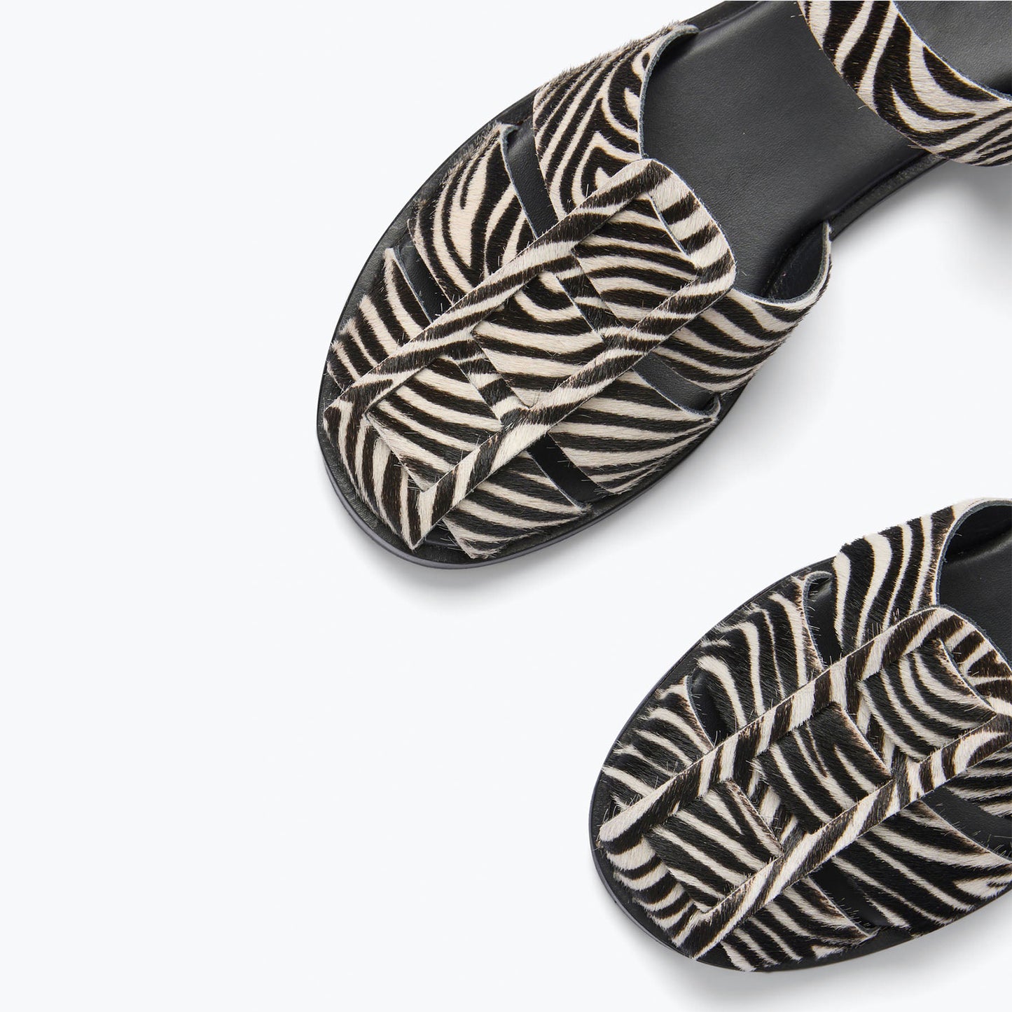 Zebra Pattern Pony Hair Vegan Leather Round-Toe Fisherman Sandals Flats