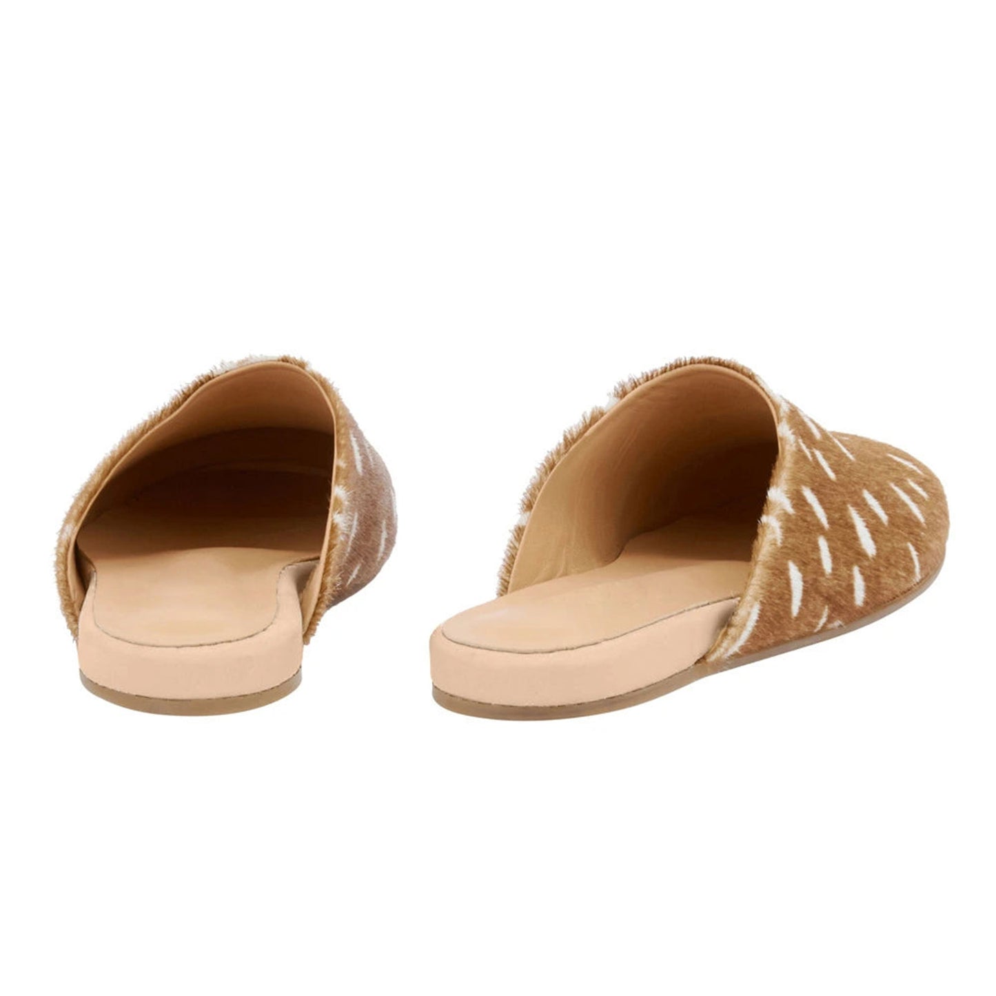 Deer Pattern Pony Hair Round-Toe Slipper Backless Flats
