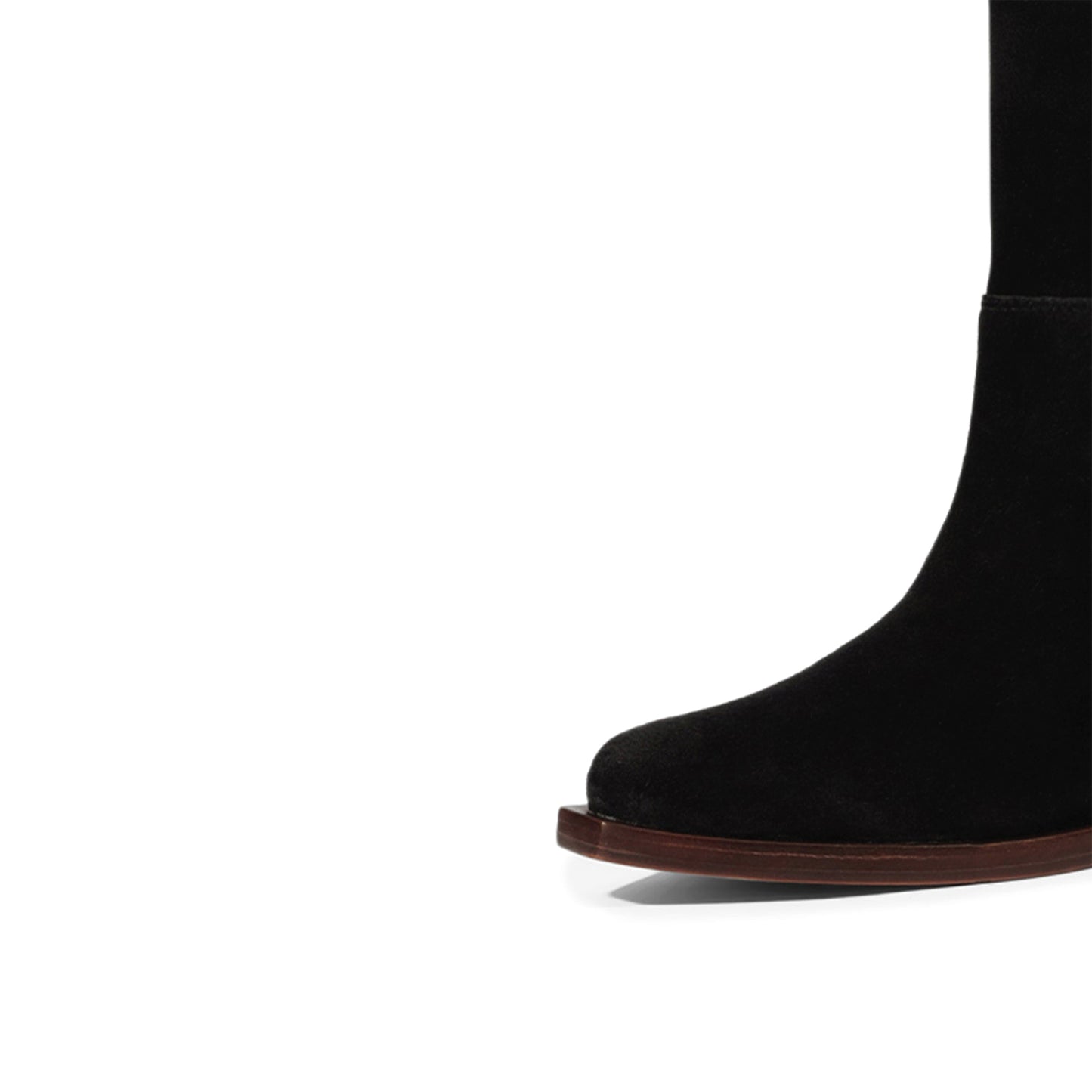 Black Faux Suede Pointed-Toe Side Fringe Mid Calf Cowgirl Boots