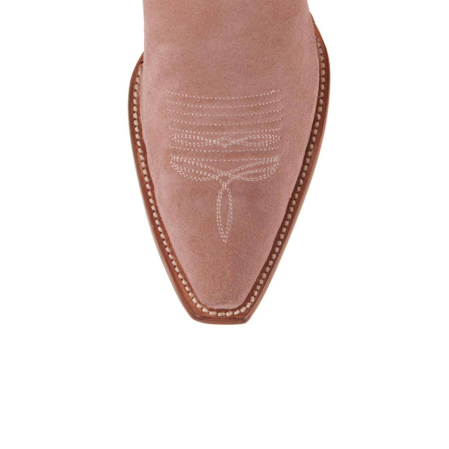 Pink Faux Suede Snip-Toe Delicate Embroidery Mid Calf Classic Cowgirl Boots