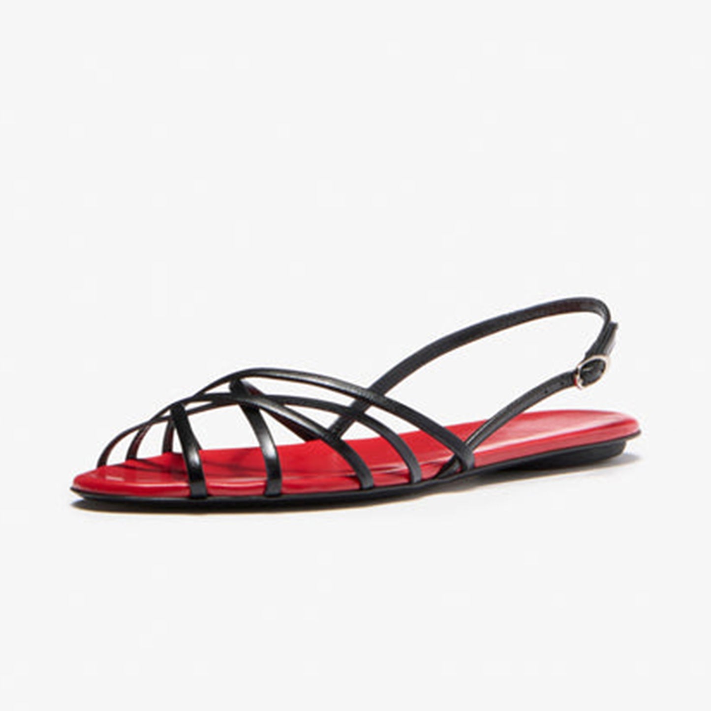 Black Round-Toe Strappy And Slingback Sandals Flats