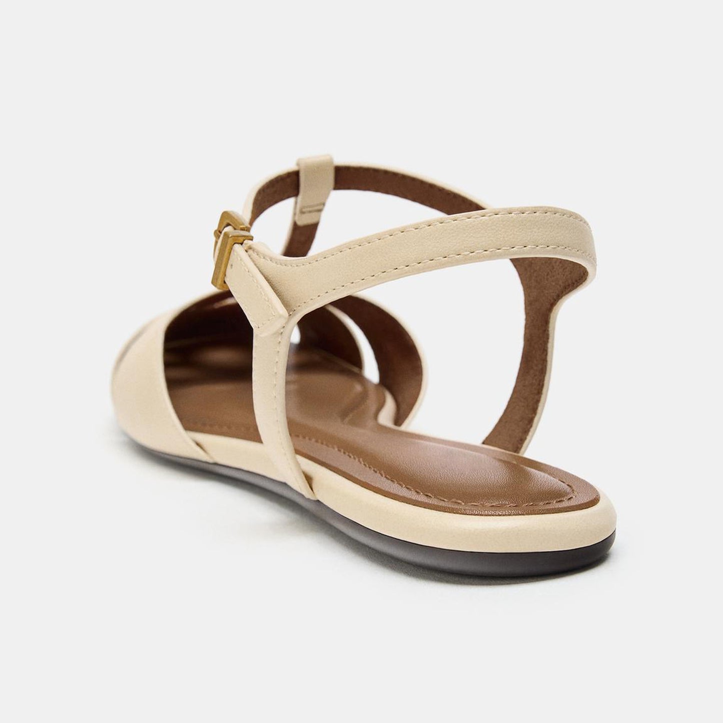 Off White Square-Toe Ankle Strap Fisherman-Style Sandals Flats