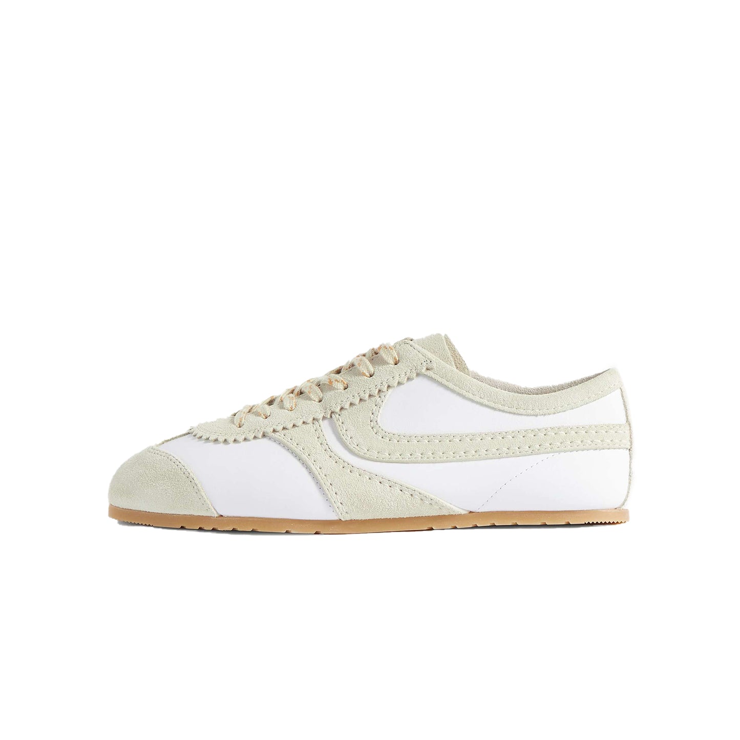 White Contrast Faux Suede And Vegan Leather Square-Toe Lace-Up Sneakers Flats
