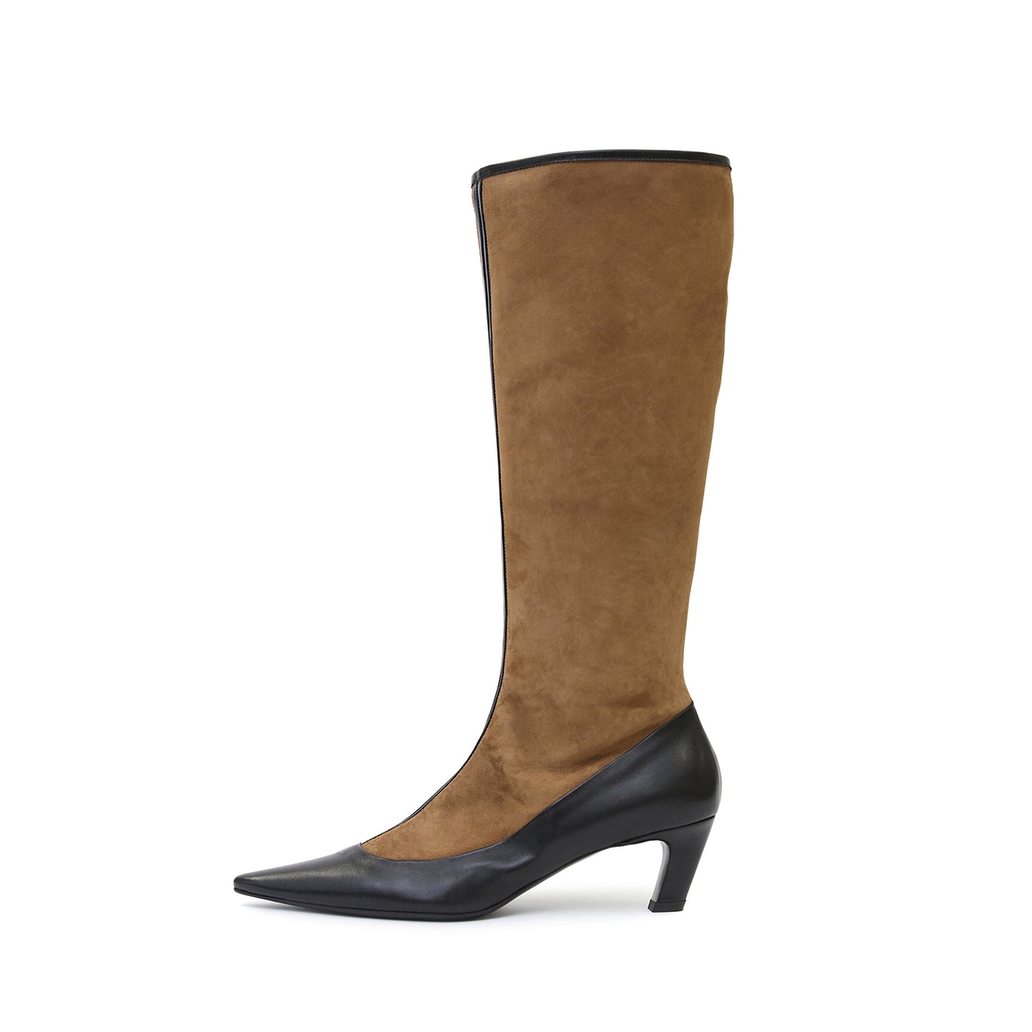 Brown Pointed-Toe Side Full-Zip Knee High Stiletto Boots