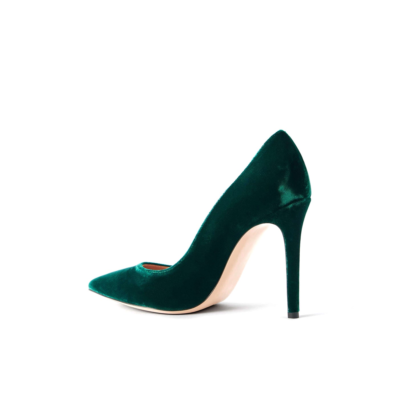 Dark Green Velvet Pointed-Toe Slip-On Classic High Heels