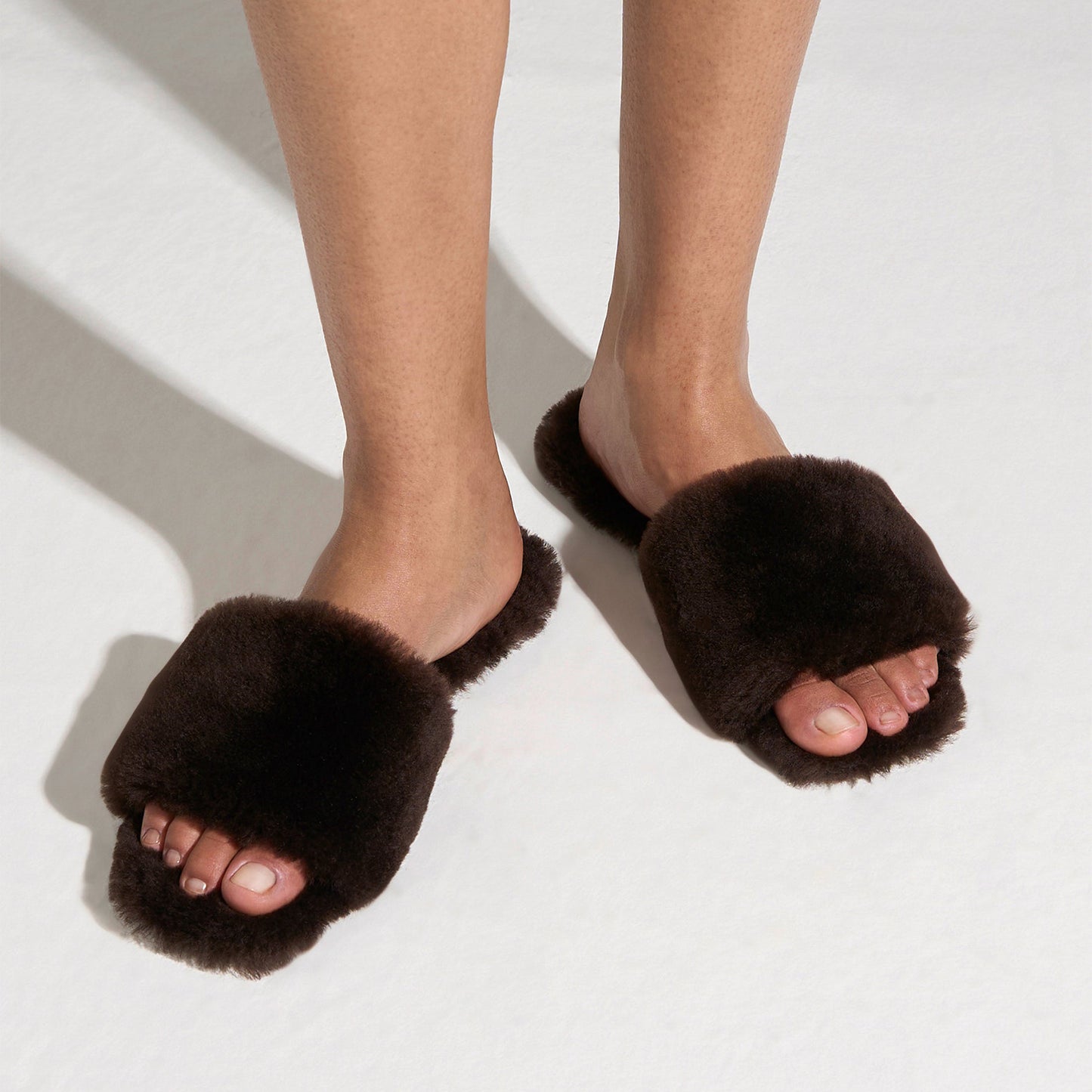 Chocolate Plush Square-Toe Slip-On Slippers Flats