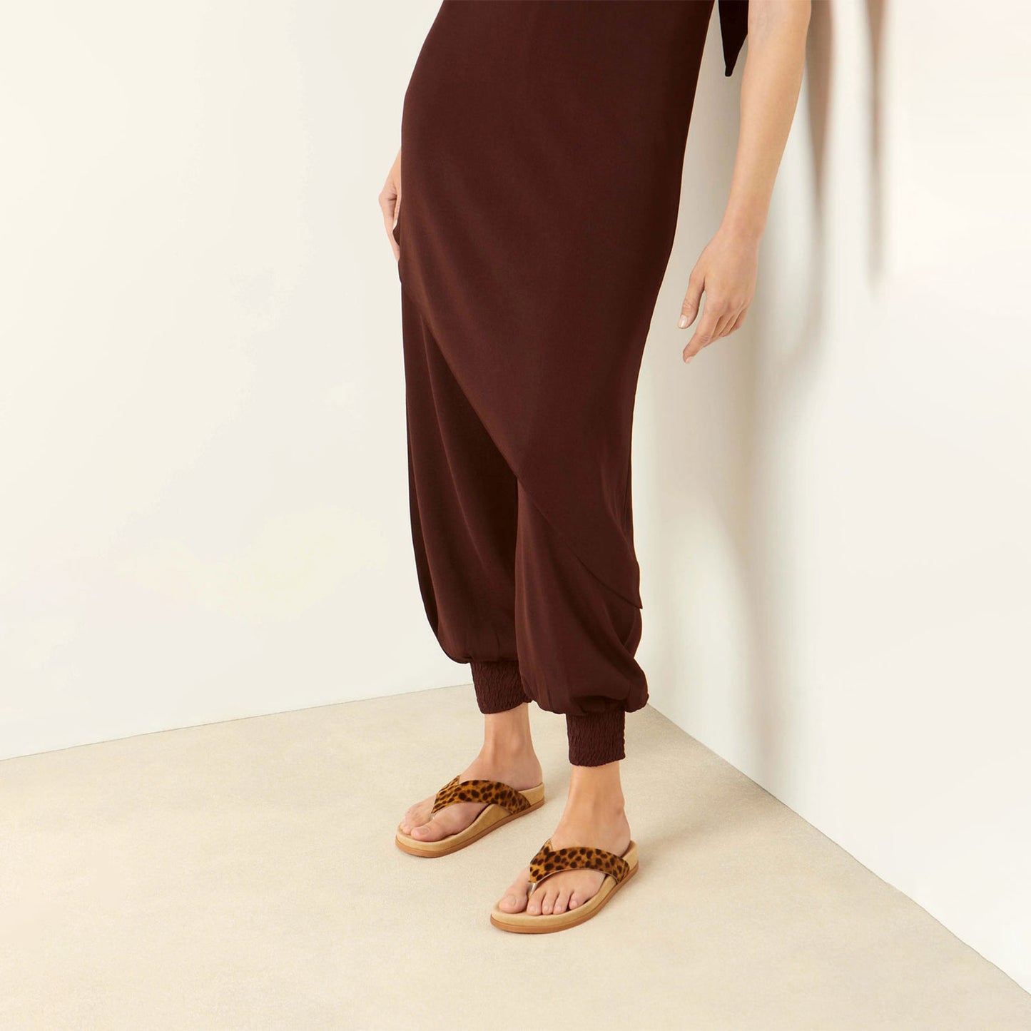 Leopard Pattern Pony Hair Square-Toe Chic Flip-Flops Flats