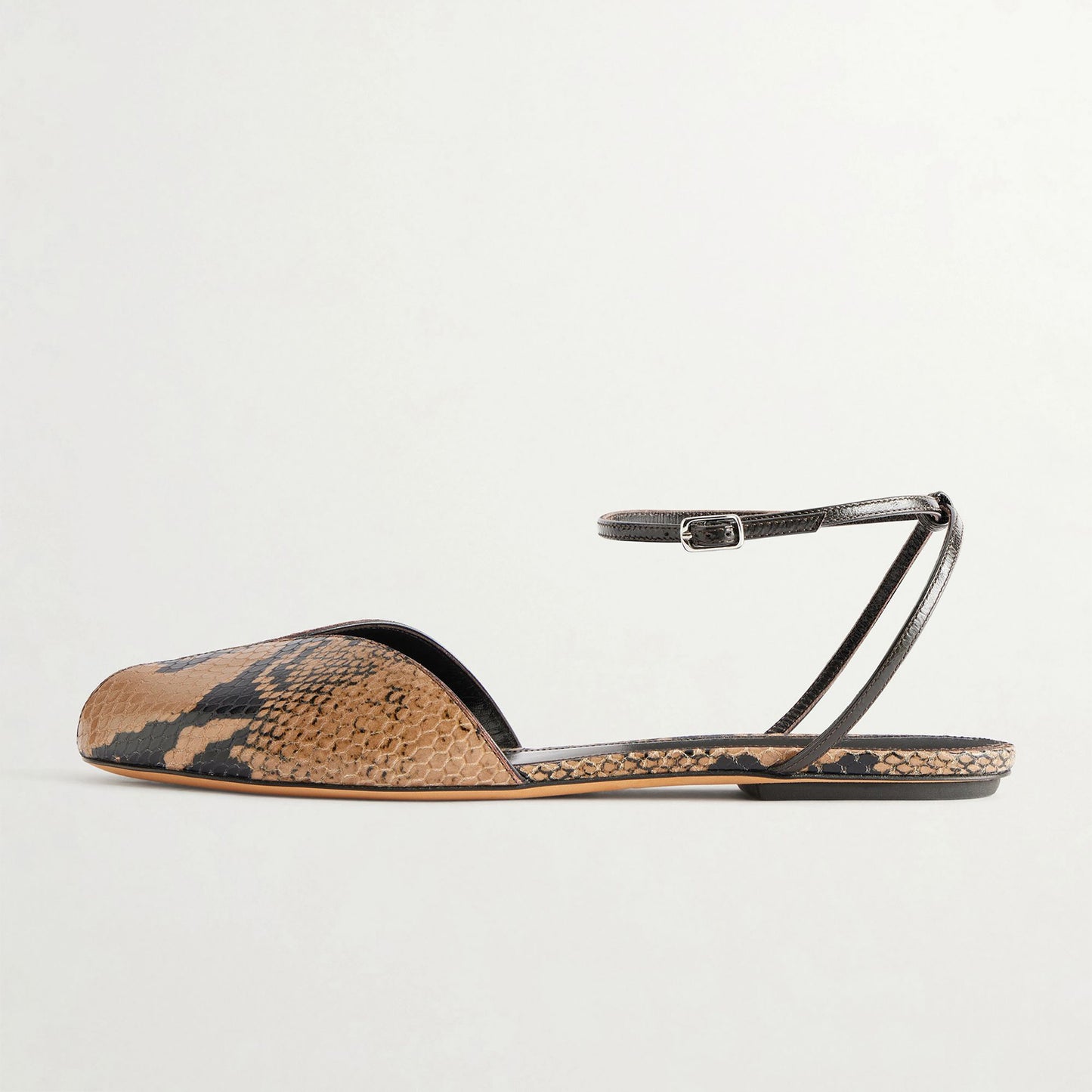 Snakeskin Pattern Round-Toe Ankle Strap Slingback Sandals Flats
