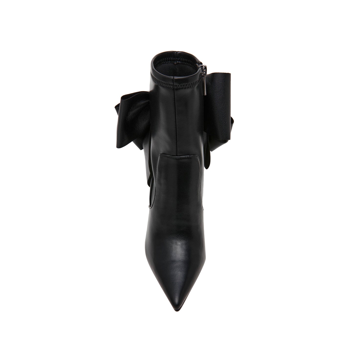 Black Pointed-Toe Zipper Back Big Bow Ankle Stiletto Boots