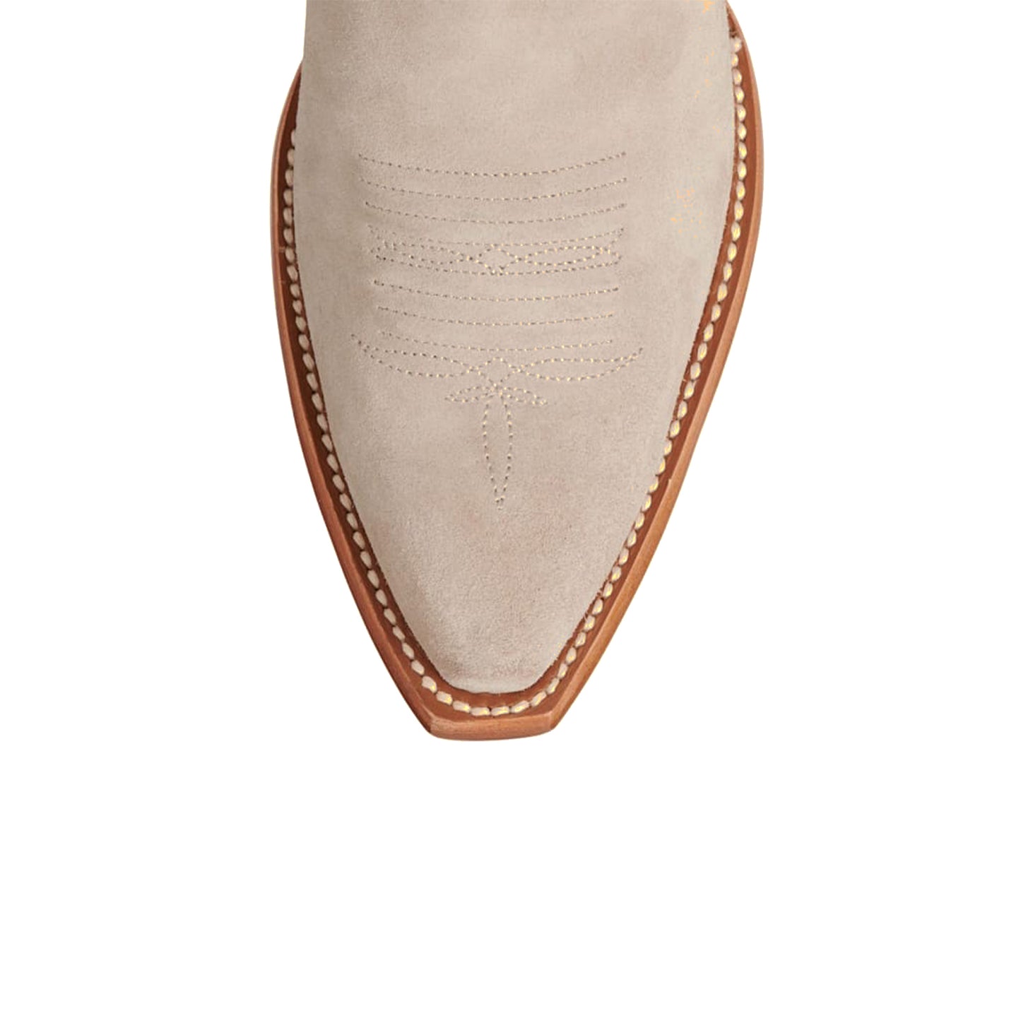 Beige Faux Suede Snip-Toe Embroidery Sleek Mid Calf Classic Cowgirl Boots