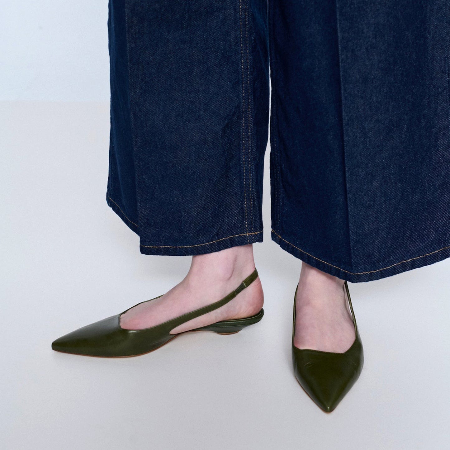 Khaki Pointed-Toe Classic Slingback Kitten Heels