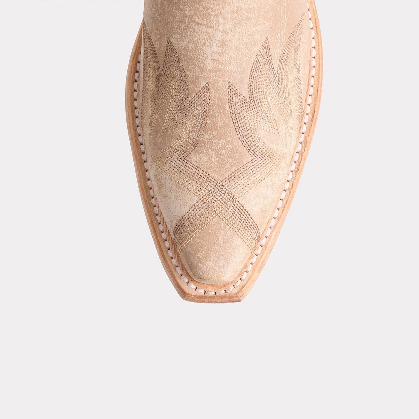 Contrast Tan And Beige Snip-Toe Western Embroidery Mid Calf Chic Cowgirl Boots