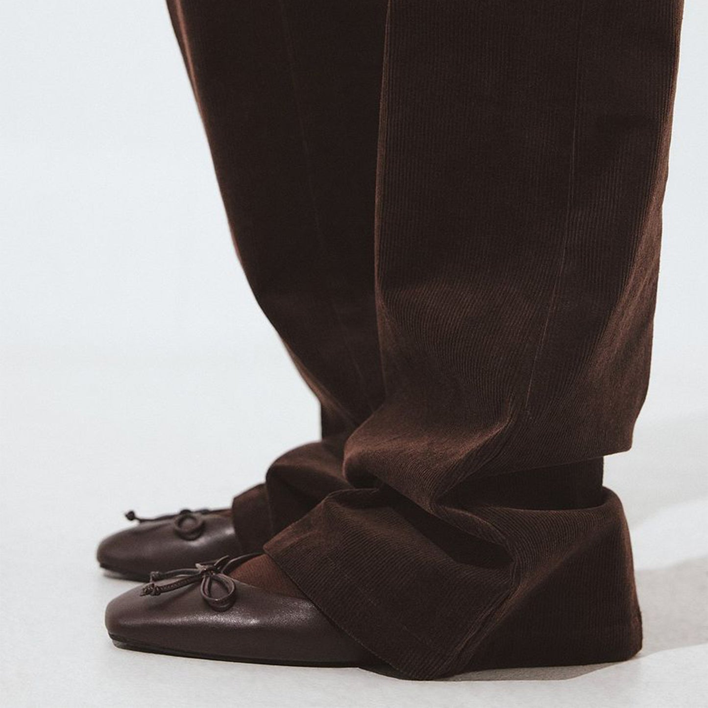 Brown Square-Toe Classic Front Bow Detail Ballet Flats