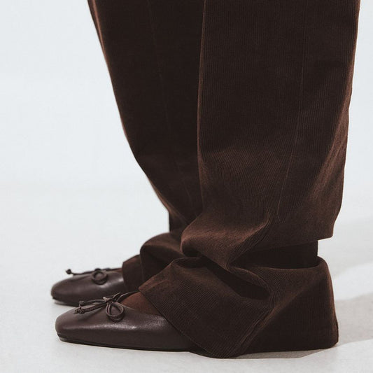 Brown Square-Toe Classic Front Bow Detail Ballet Flats