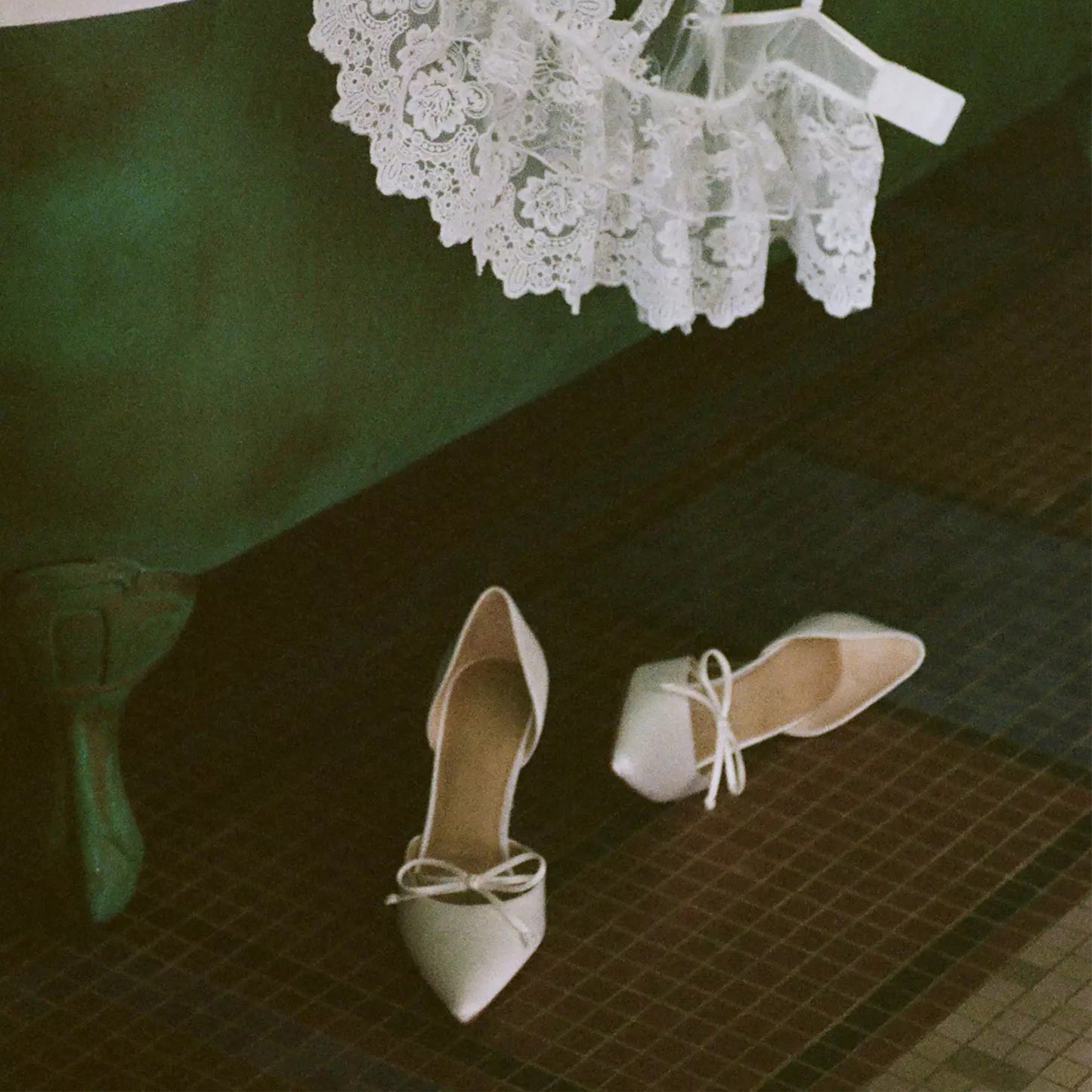 White Satin Pointed-Toe Front Bow Slip-On Chic High Heels