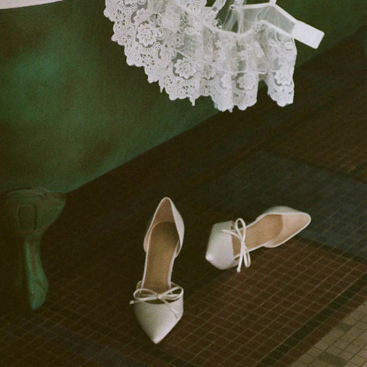 White Satin Pointed-Toe Front Bow Slip-On Chic High Heels