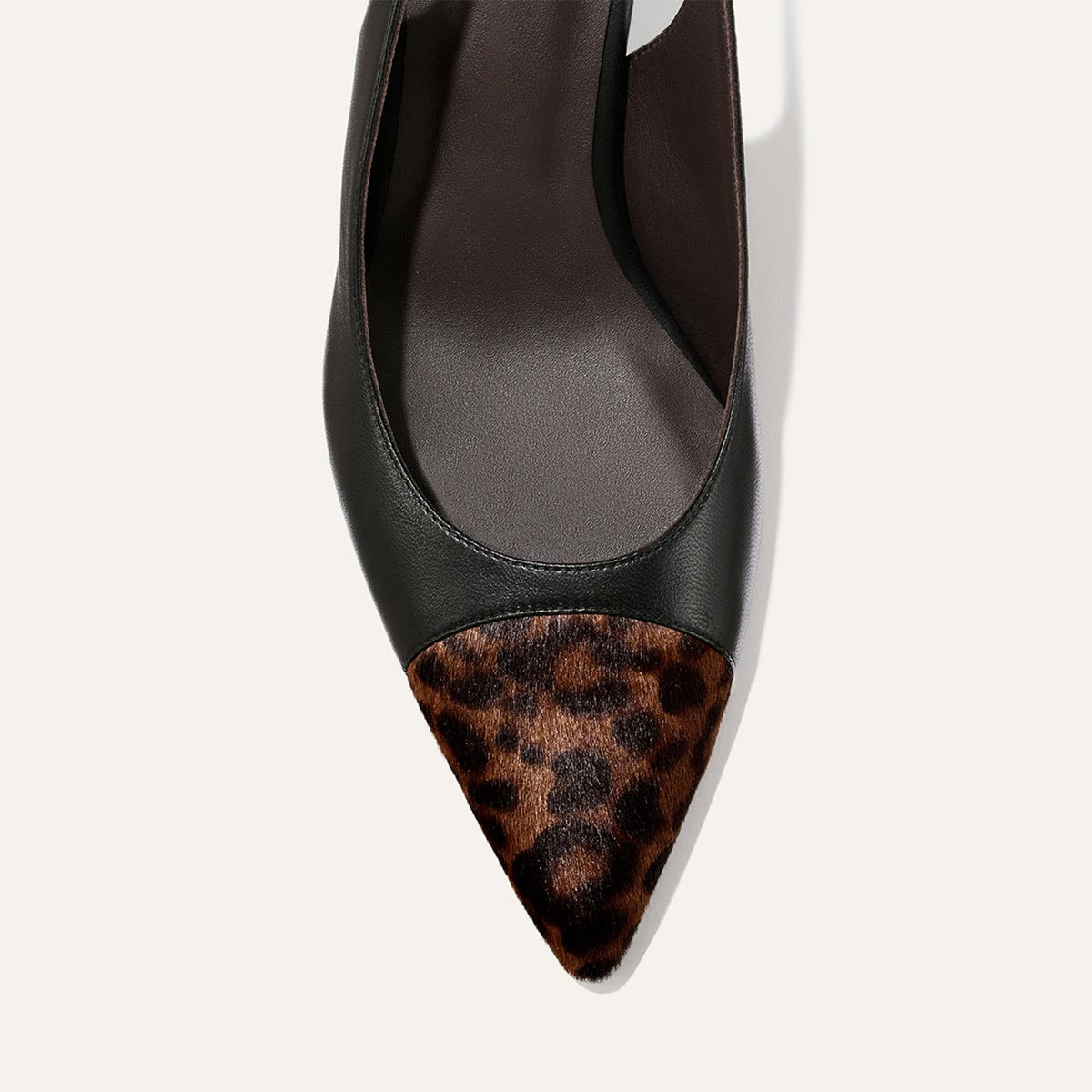 Black And Leopard Pattern Pointed-Toe Chic Back Strap Kitten Heels