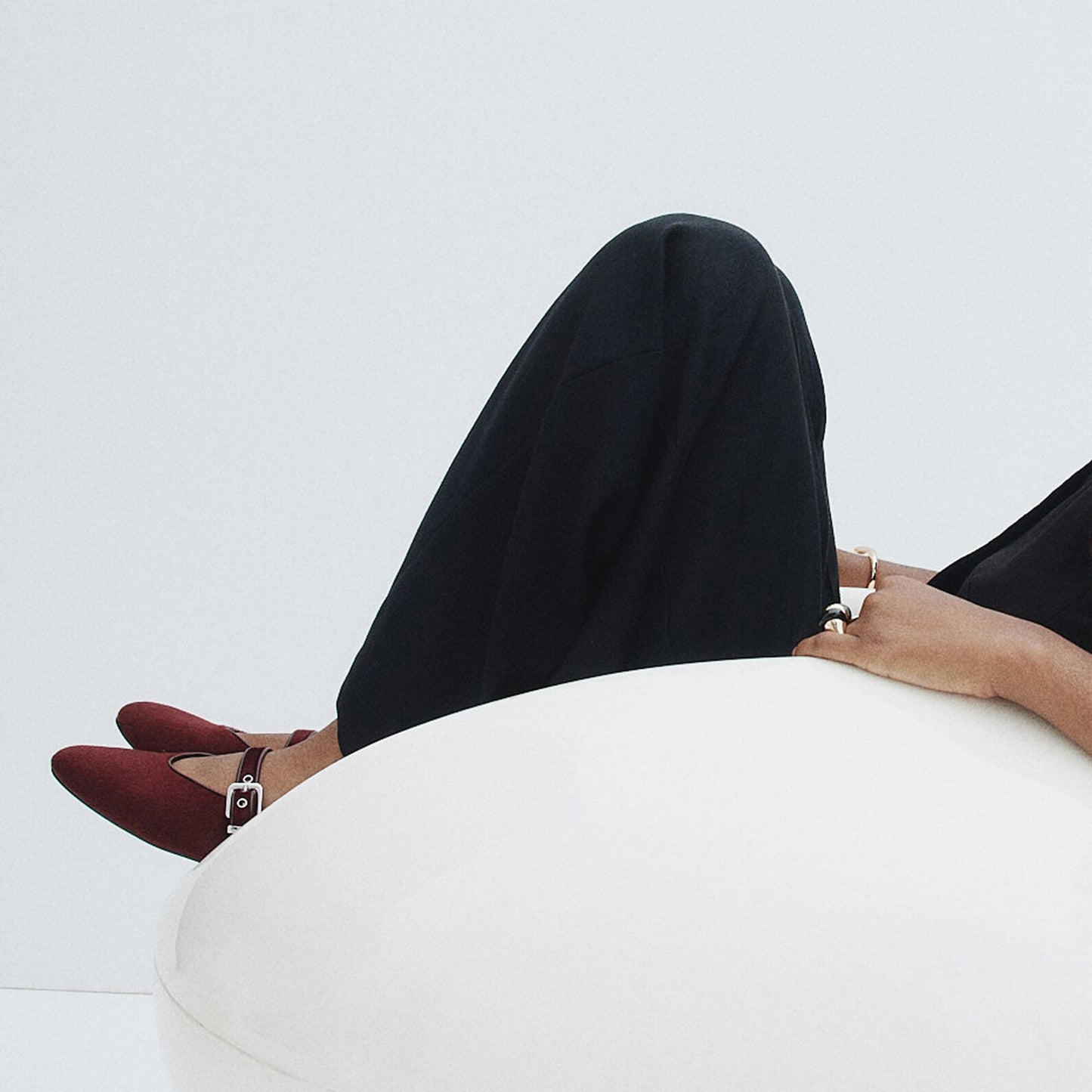 Burgundy Pony Hair Square-Toe Bridge Strap Ballet Flats