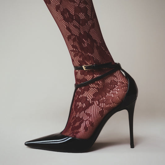 Patent Black Pointed Toe Ankle Strap With Buckle High Stiletto Heel