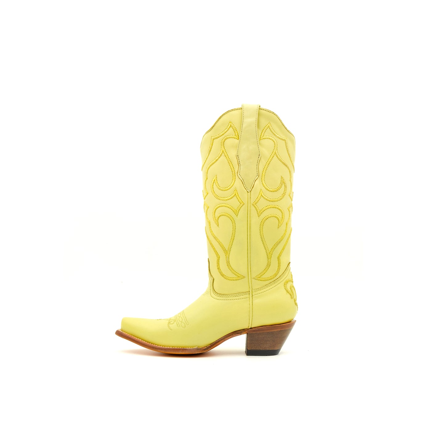Yellow Snip-Toe Embroidery Classic Mid Calf Cowgirl Boots