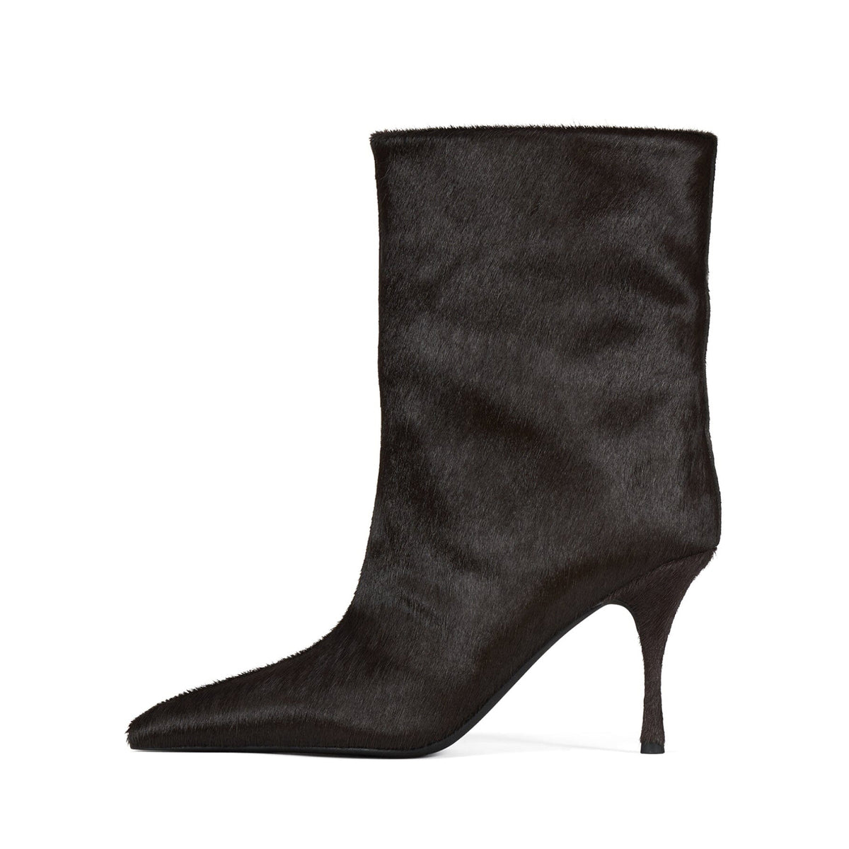 Coffee Pony Hair Vegan Leather Pointed-Toe Slip-On Sleek Ankle Stiletto Boots