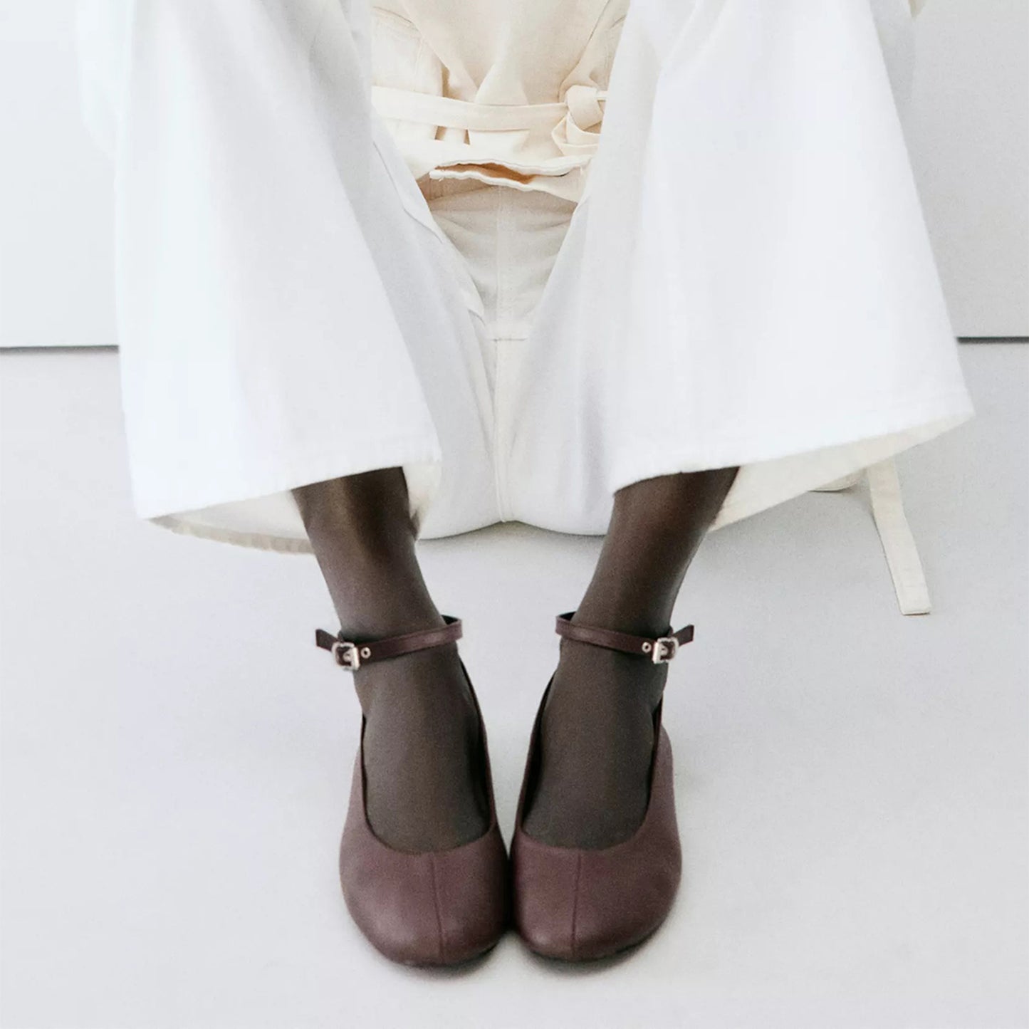 Chocolate Round-Toe Slip-On Buckle Ankle Strap Ballet Flats