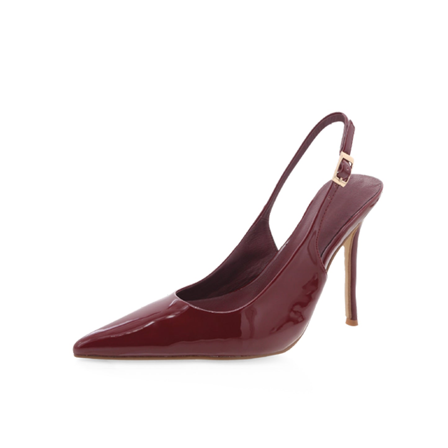 Patent Cherry Red Pointed-Toe Buckle Slingback High Heels