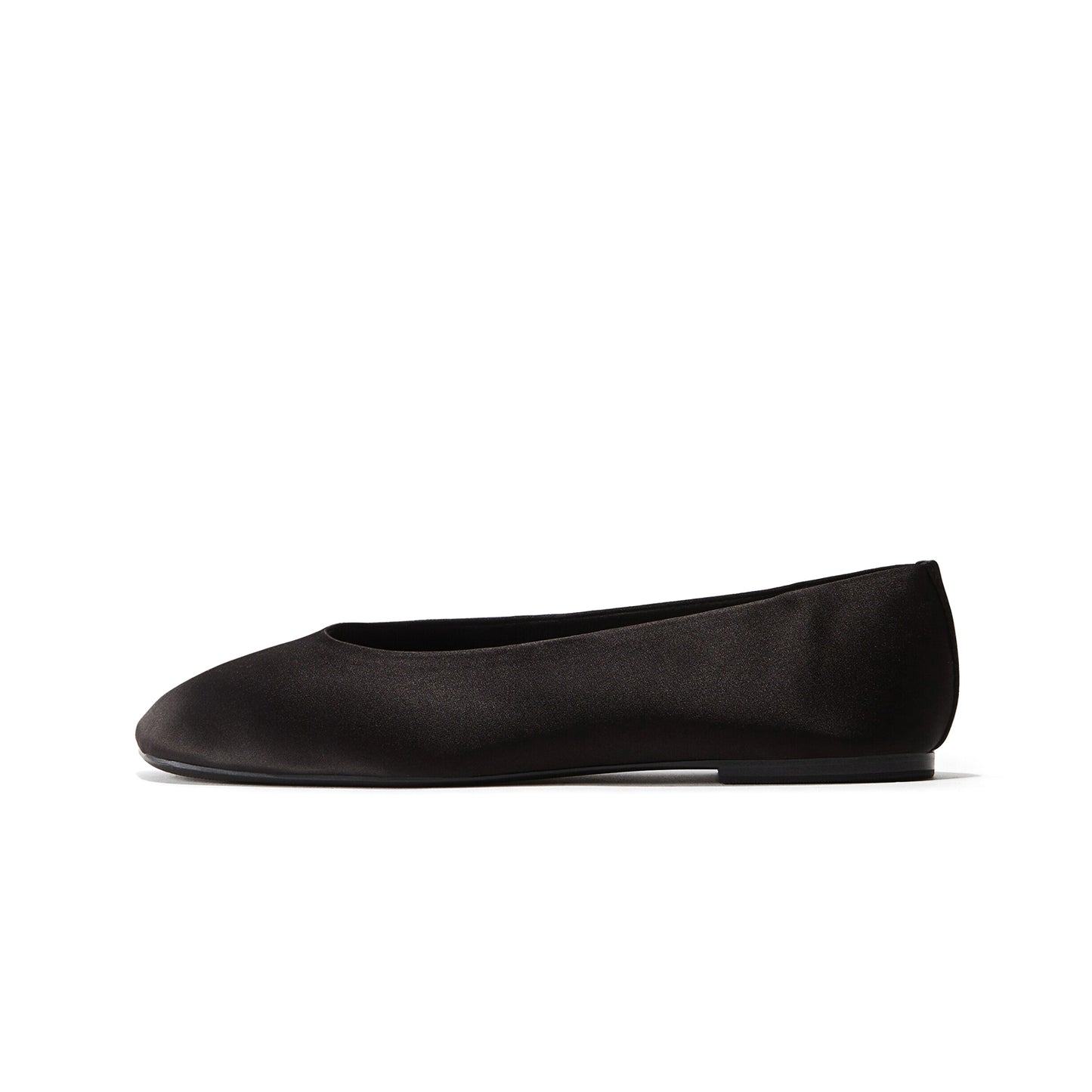 Black Satin Square-Toe Classic Slip-On Ballet Flats