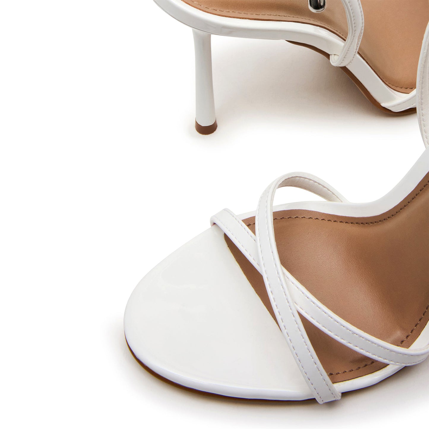 Patent White Round-Toe Ankle Strappy High Heels