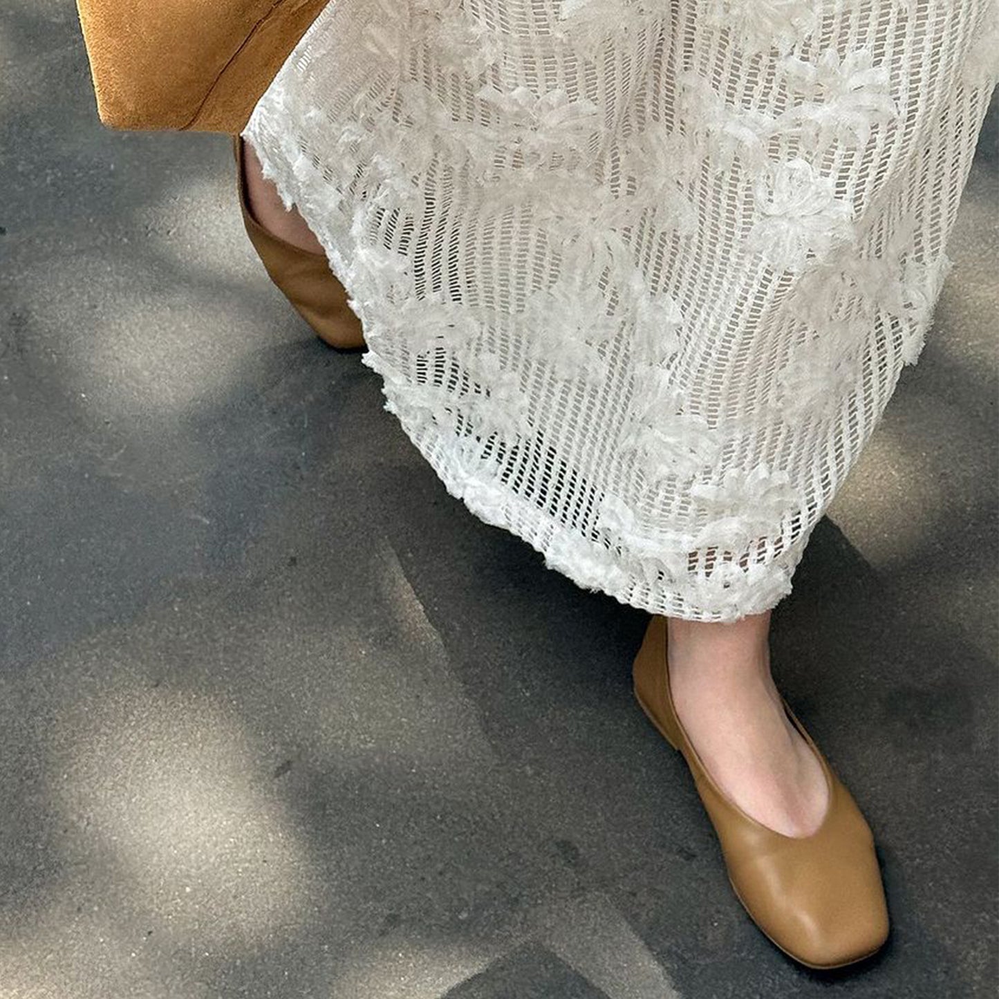 Dark Beige Square-Toe Classic Slip-On Simple Ballet Flats
