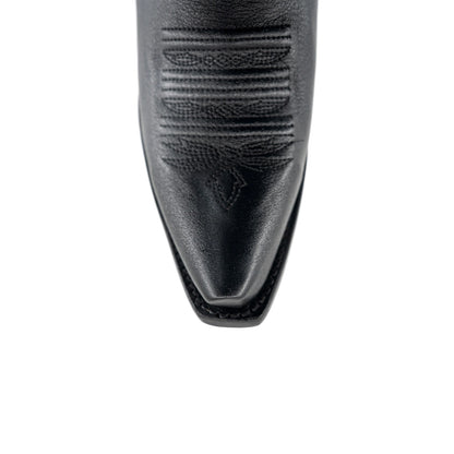 Black Snip-Toe Half-Zip Embroidery Mid Calf Cowgirl Boots