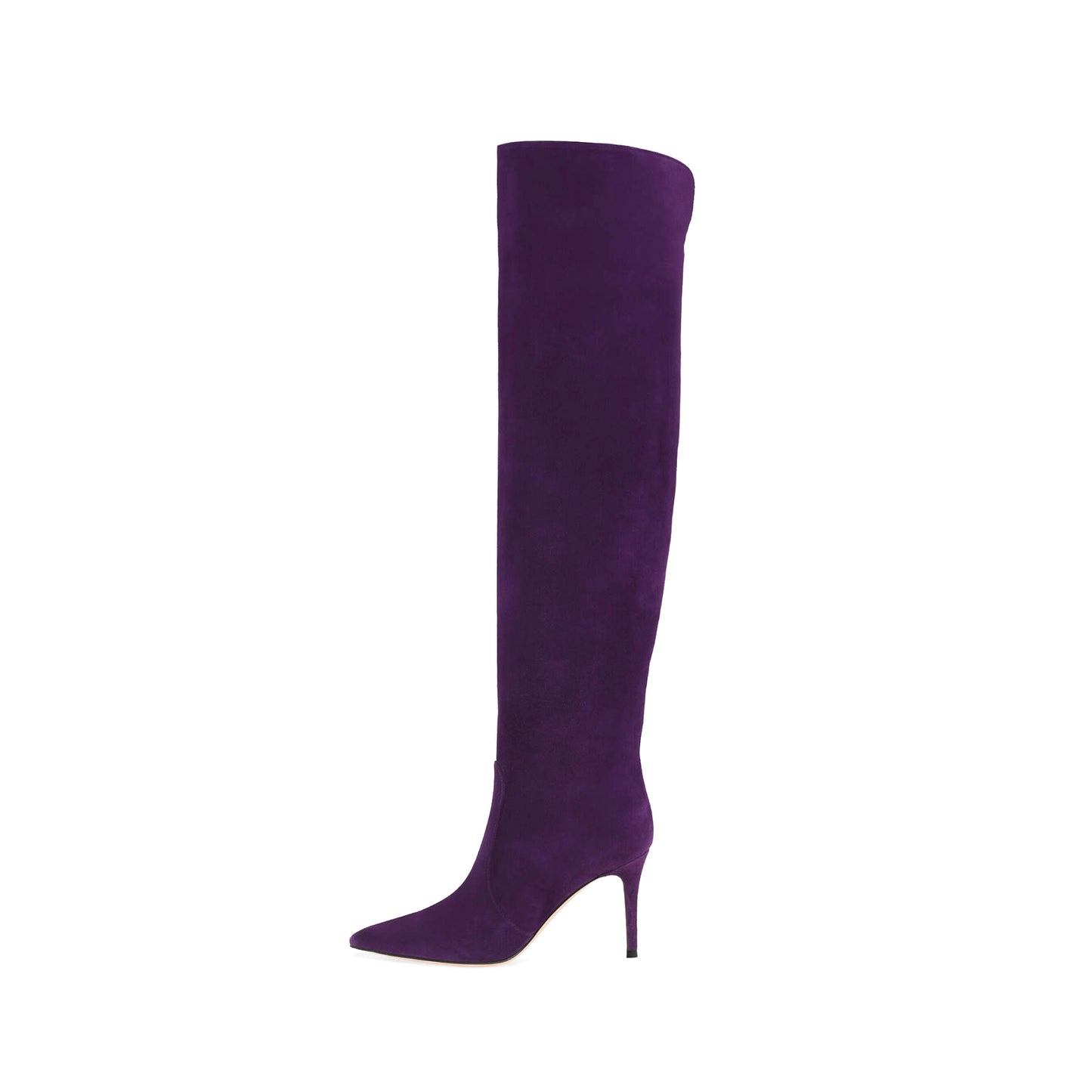 Purple Faux Suede Pointed-Toe Wide Calf Over-The-Knee Stiletto Boots