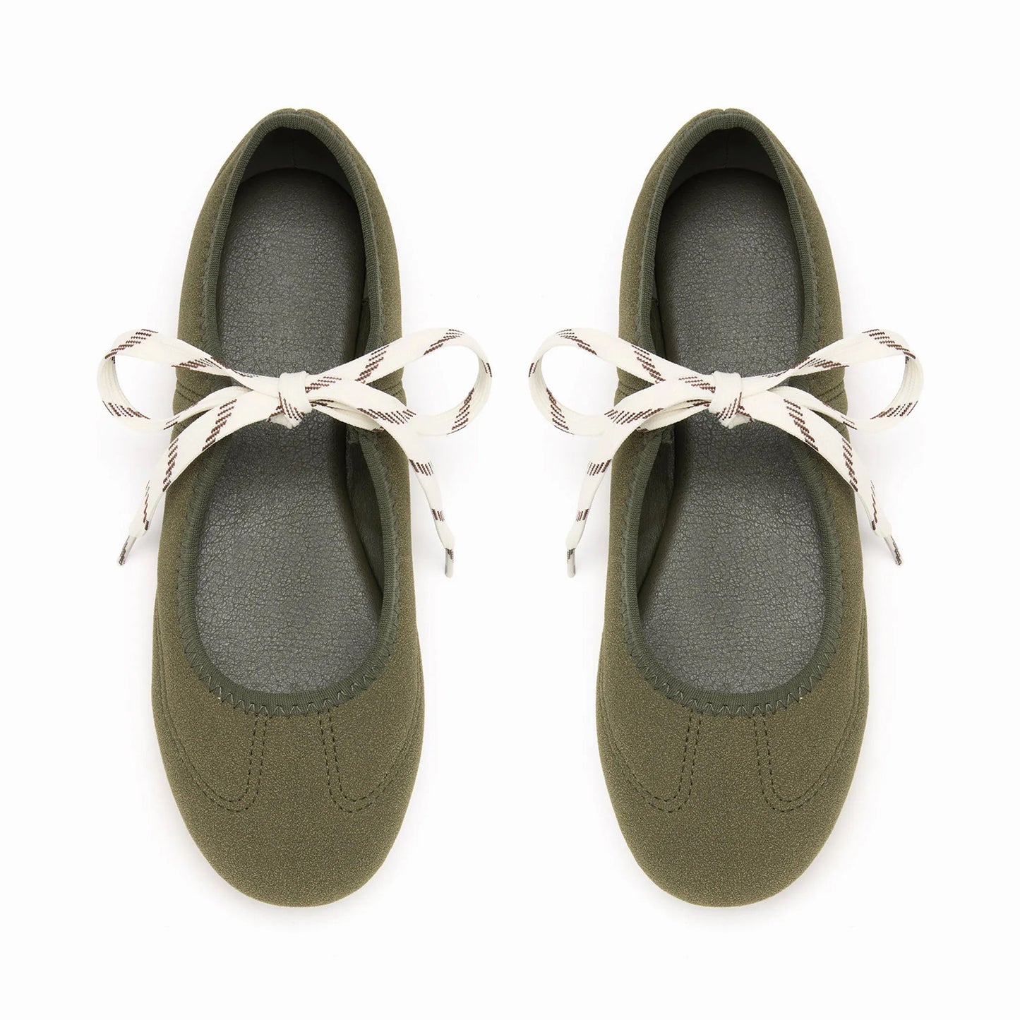 Dark Green Faux Suede Round-Toe Middle Strap Simple Ballet Flats